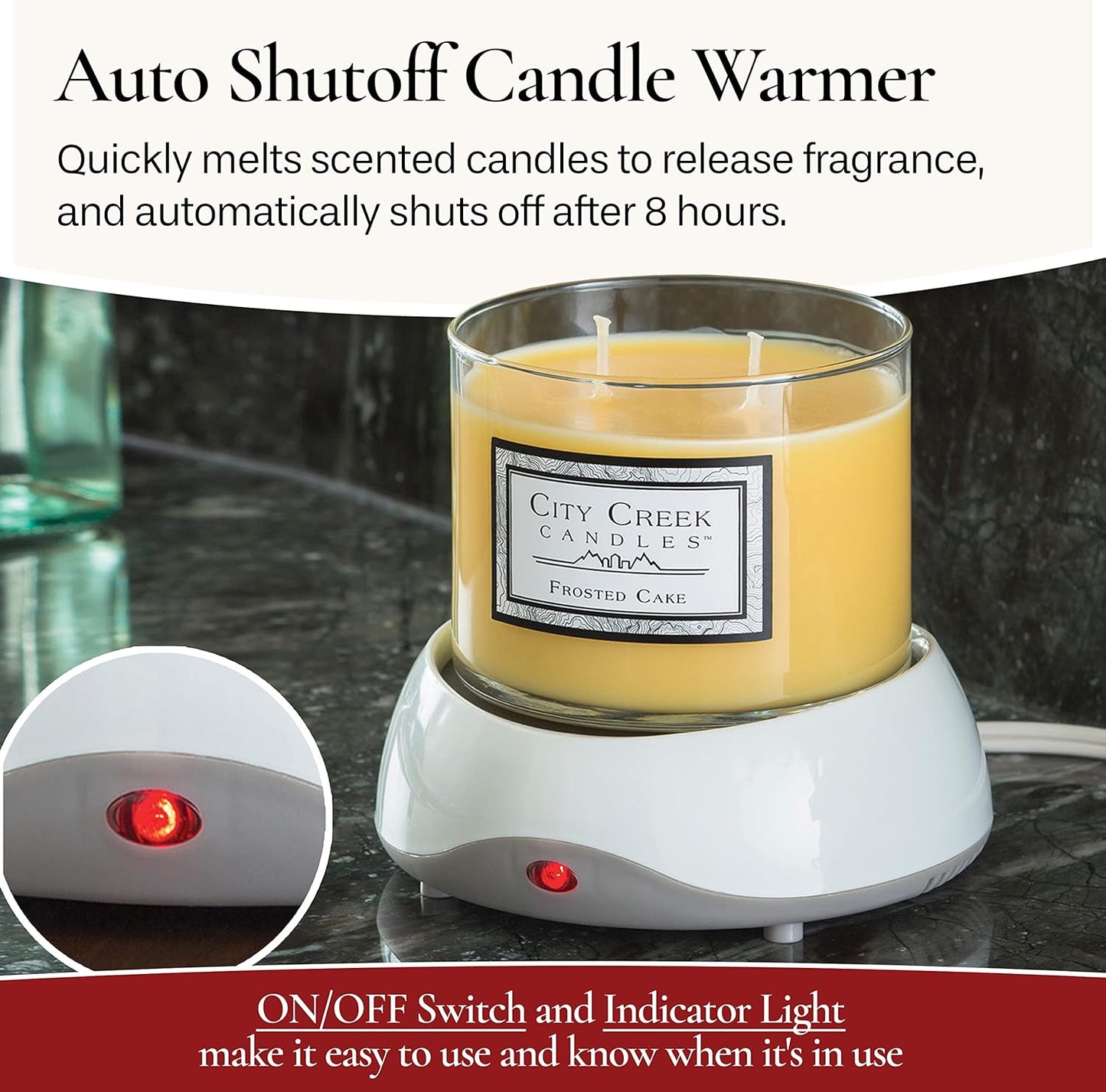 CANDLE WARMERS ETC. Auto Shutoff Candle Warmer Plate (White, Plug-in) – Modern Candle Wax Warmer with 8-Hour Timer