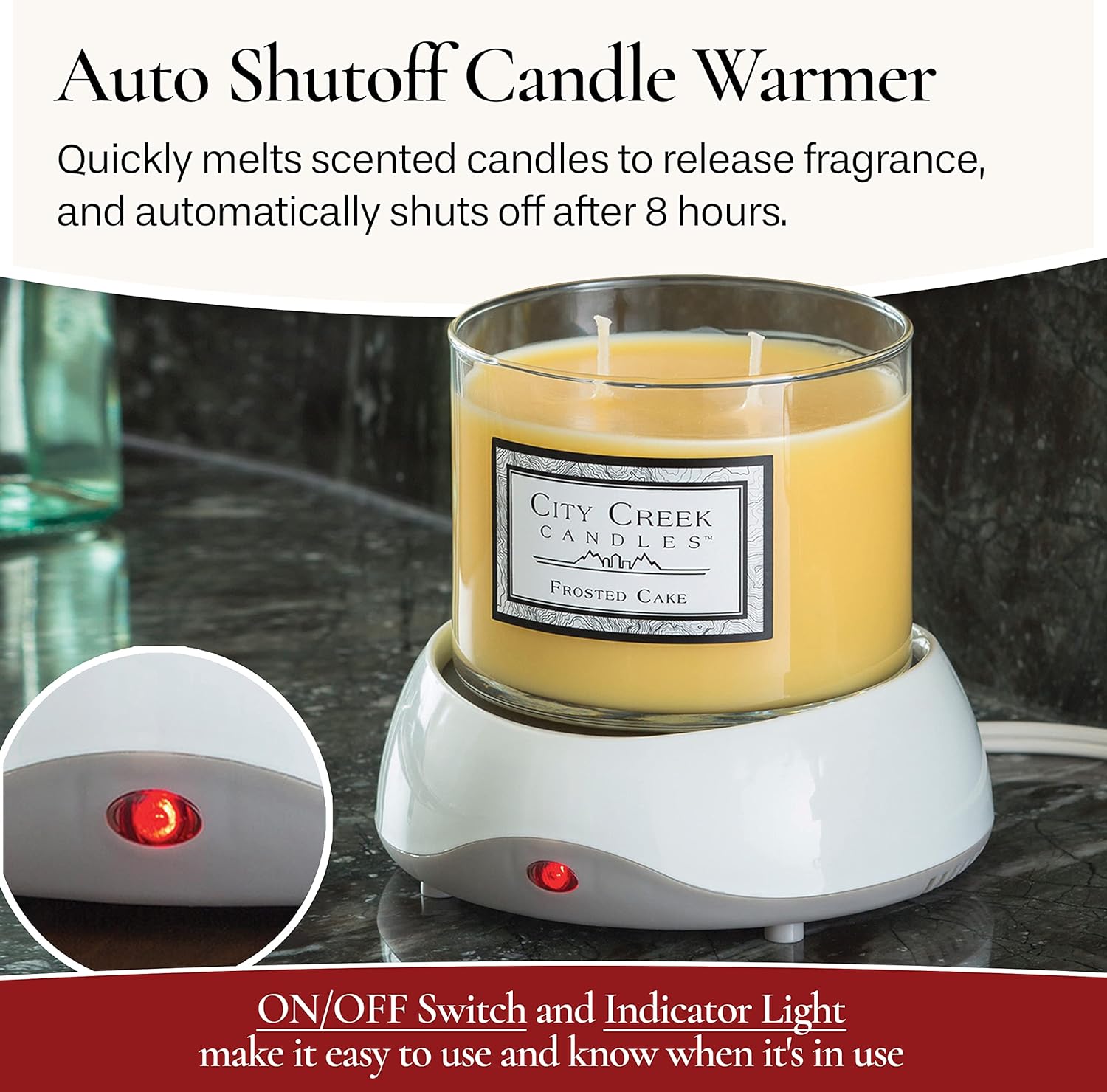 CANDLE WARMERS ETC. Auto Shutoff Candle Warmer Plate (White, Plug-in) – Modern Candle Wax Warmer with 8-Hour Timer
