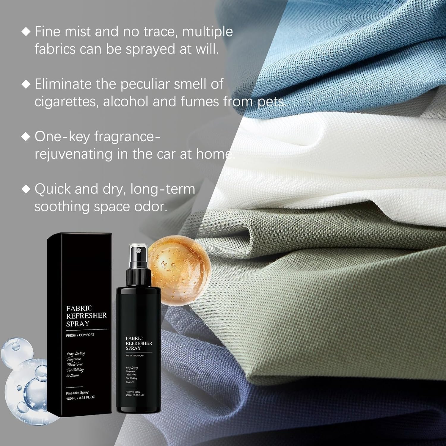 Long-Lasting Fabric Refresher and Room Spray, Odor Eliminating Fabric & Home Spray, Long-Lasting Fresh Scent, Pet-Friendly Formula, for Clothes, Curtains, Rugs, Bedding, 100ml (1Pcs)
