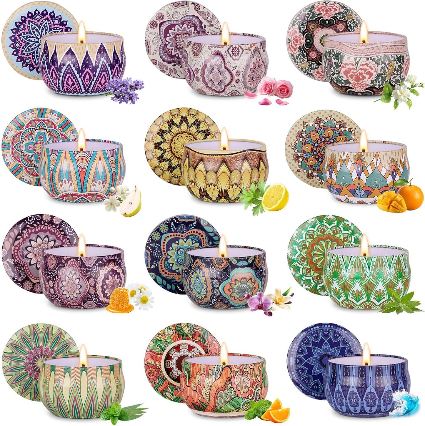 YINUO Scented Candle Gift Set for Women, 12 Pack Soy Wax Aromatherapy Candles, Floral, Citrus & Fresh Scents, Birthday Gifts for Women