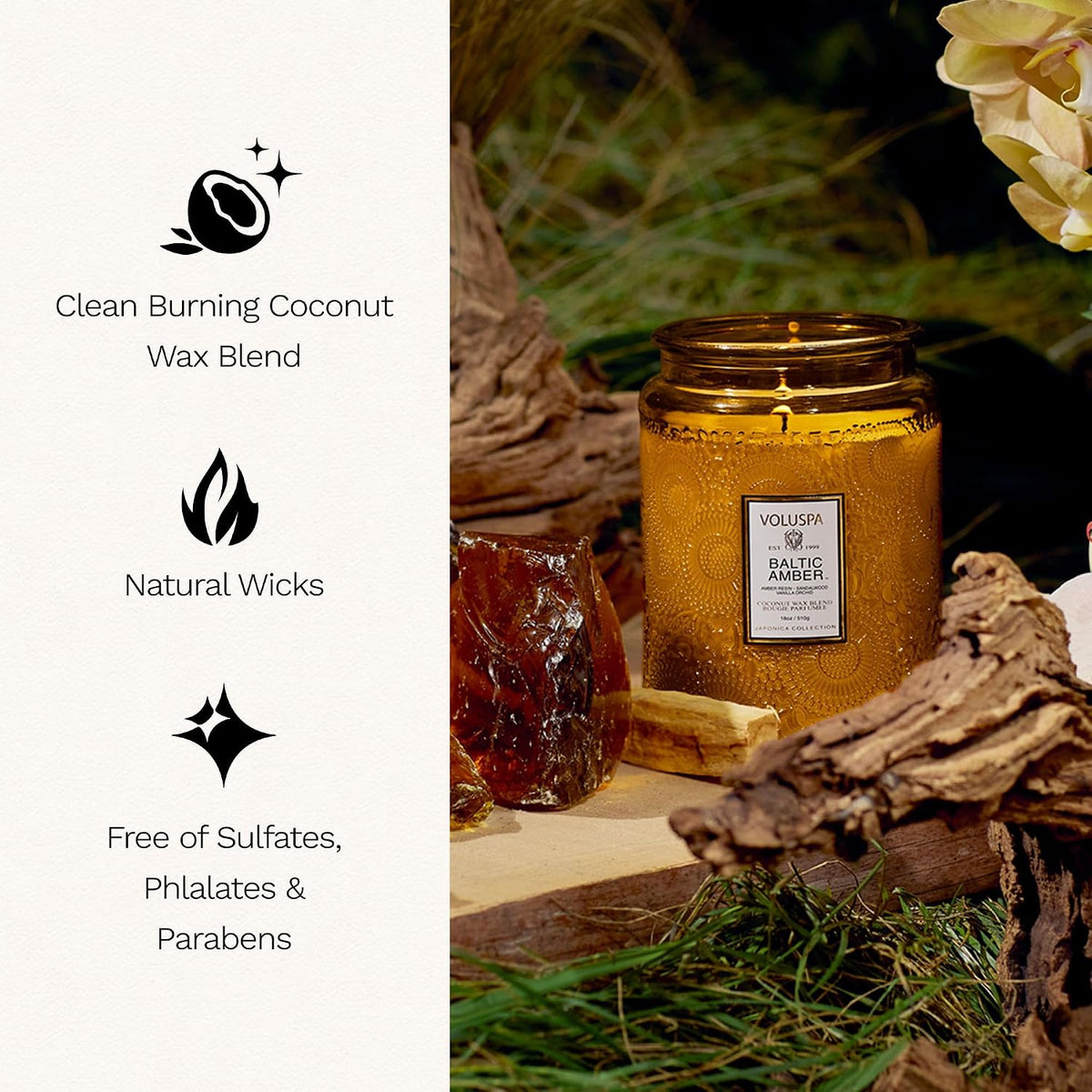 Voluspa Baltic Amber Large Scented Candle Jar 18 Oz, 100 Hr Burn