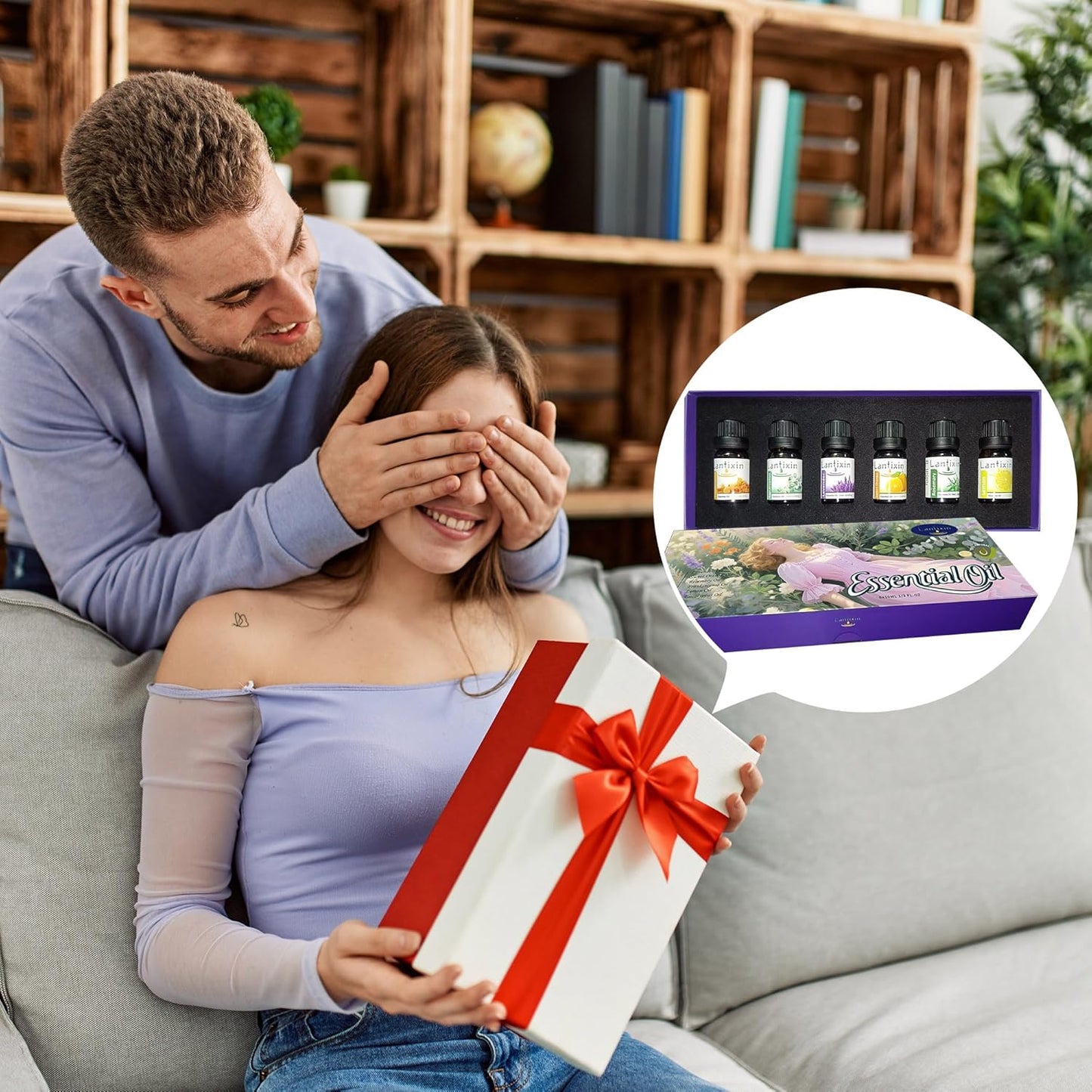 Lantixin Top 6 Essential Oils Set: Frankincense, Rosemary, Eucalyptus, Lavender, Sweet Orange, Lemon - Perfect Starter Kit for Diffusers, Aromatherapy Beginners - 6 x 0.3 oz (1.8 fl oz Total)
