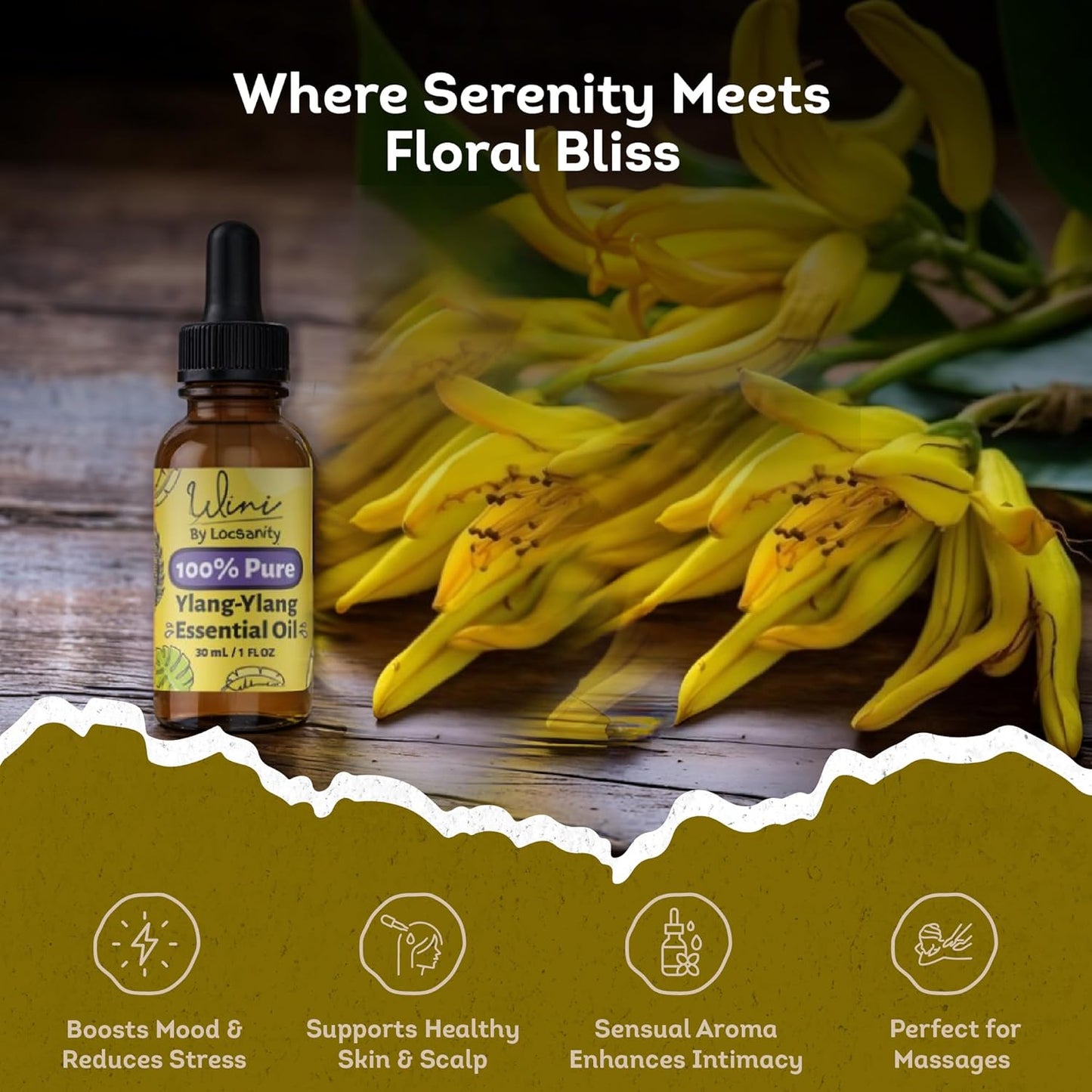 WINI by Locsanity Ylang-Ylang Essential Oil with Glass Dropper | 100% Pure & Natural Ylang-Ylang Diffuser Oil | Premium Grade Essential Oils for Skin Care, Aromatherapy, Hair & Scalp, Massage | 30ml