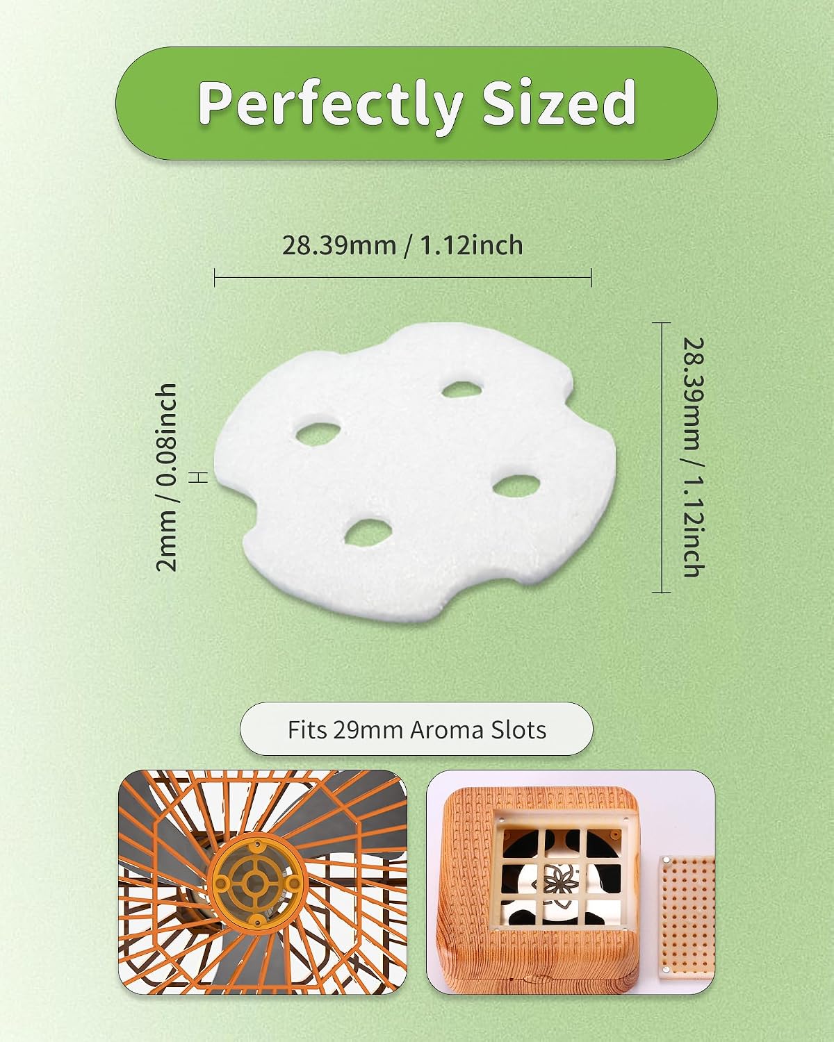 Replacement Pads Refill 50 Pieces for Portable Essential Oil Diffuser with Good Absorbent with 4 Holes, Unscented Inserts for Waterless Diffuser, Mist Fan, and Aroma Box Use (Petal)