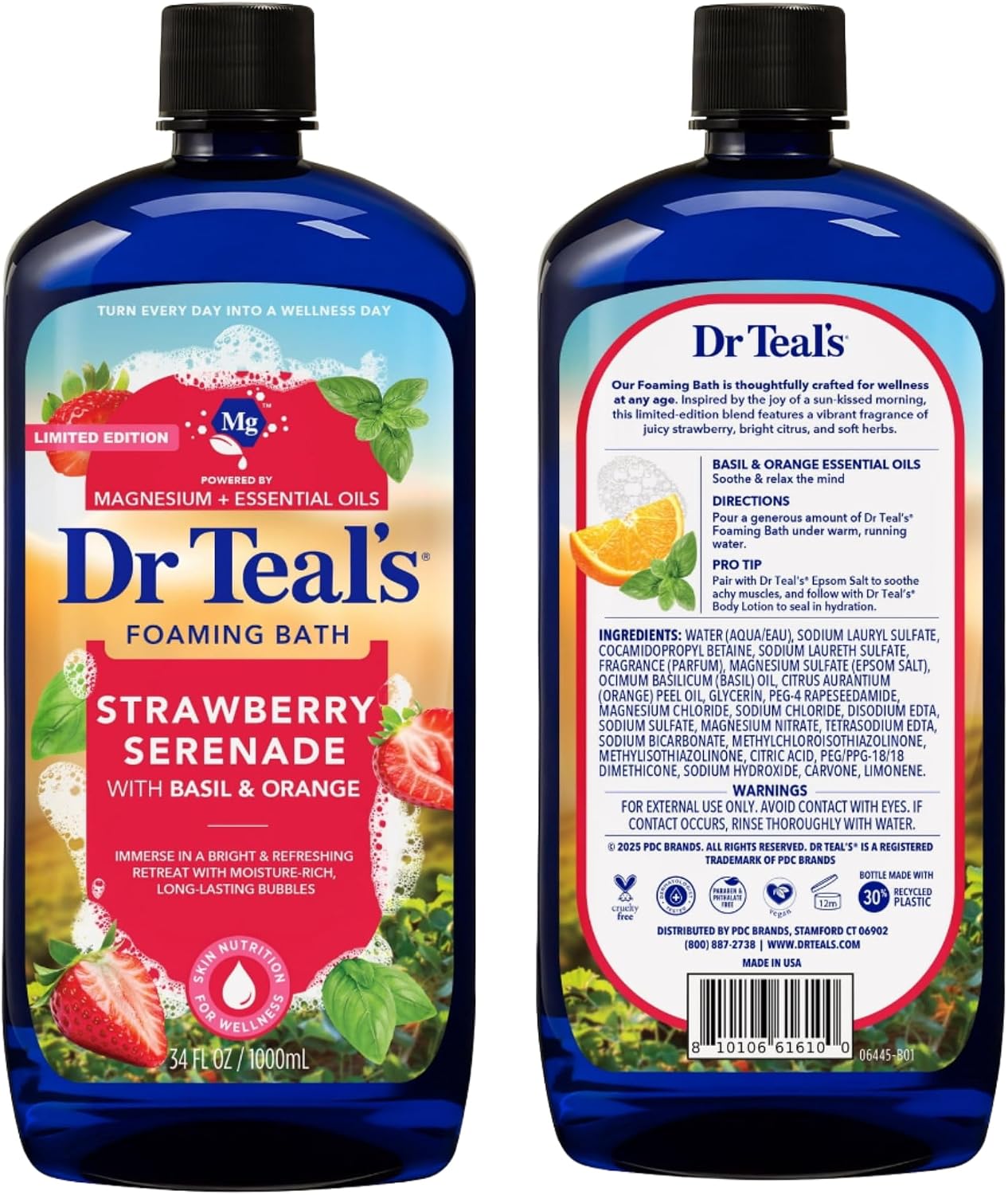Dr Teal's Limited Edition Strawberry Serenade Pure Epsom Salt and Foaming Bath Set with Basil & Orange