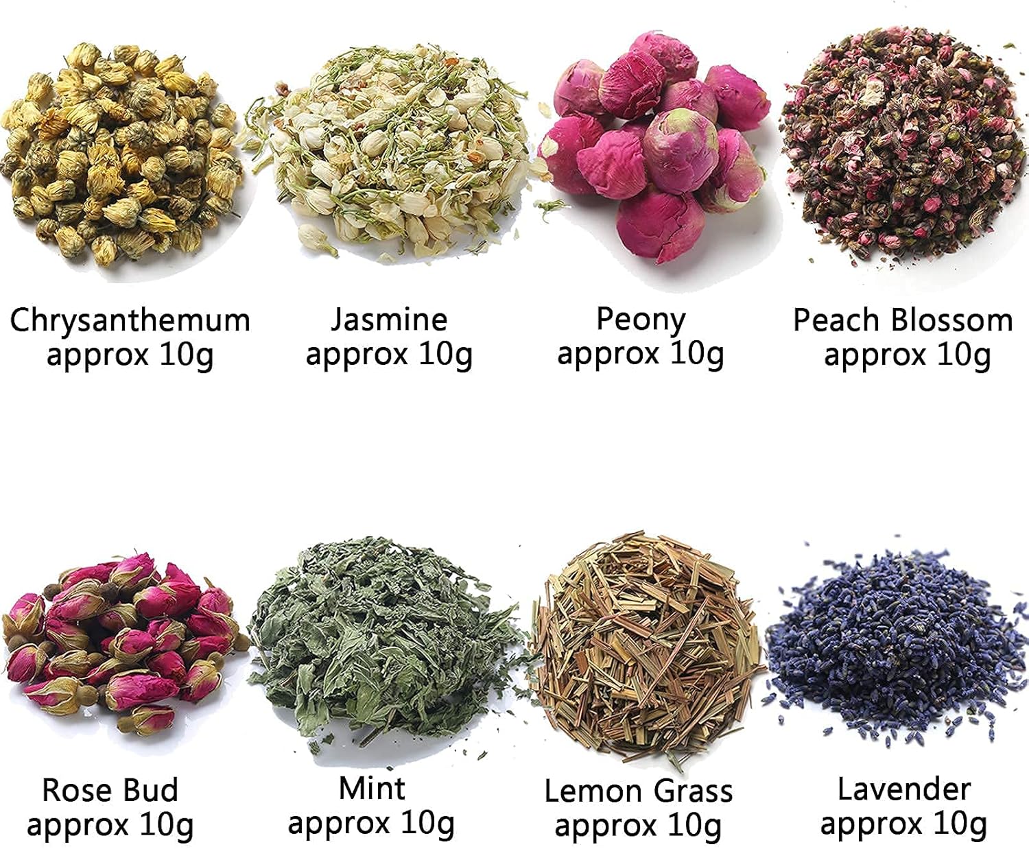 Dried Flowers and Herbs Accessories Decorations 8 Bags Set Dry Flowers Essential Supplies Rose Buds Lavender Chamomile Jasmine Scents for Flower Arrangements Crafts Bath Soap Lip Gloss Making