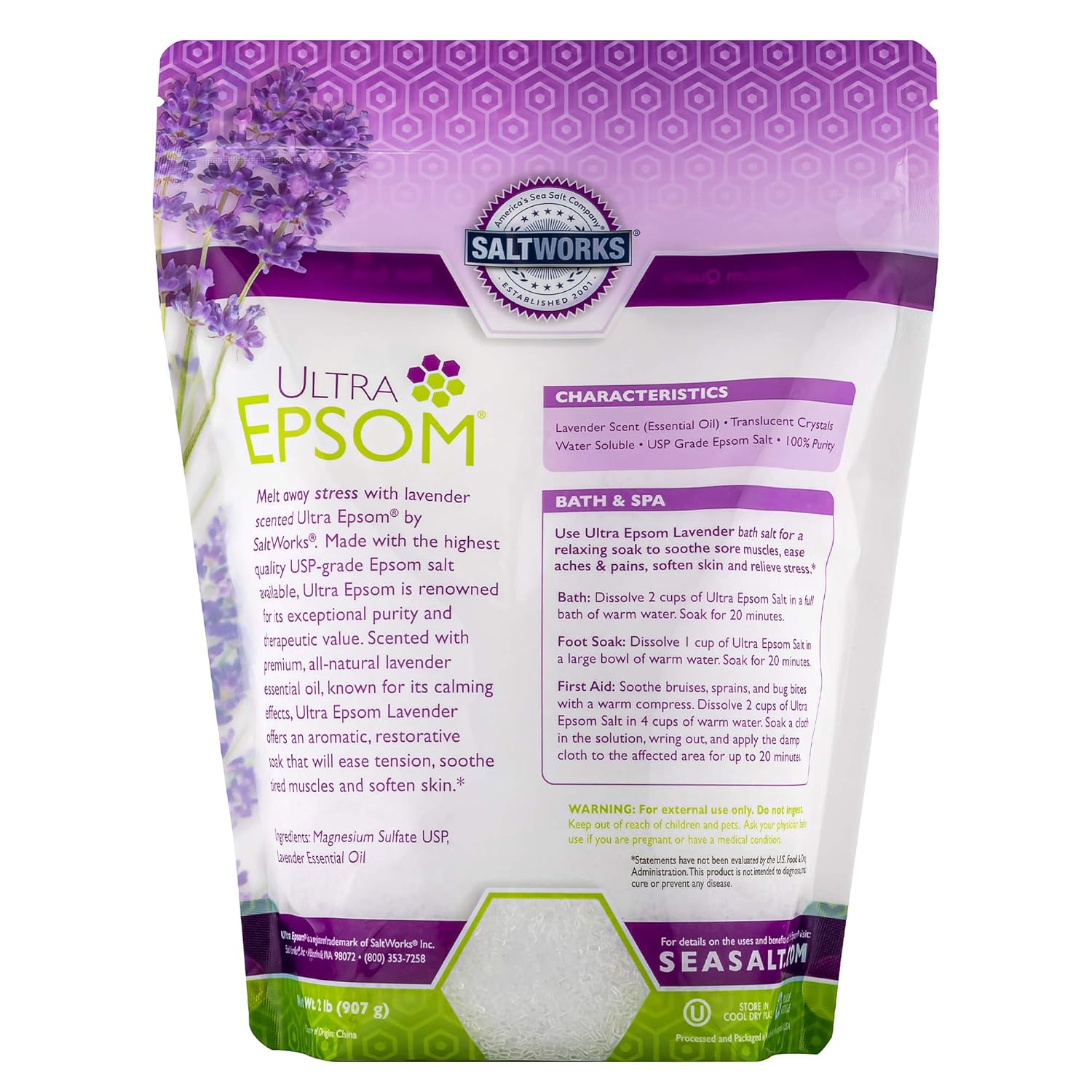 SaltWorks Ultra Epsom Scented Bath Salt, Lavender, 2 Pound Bag