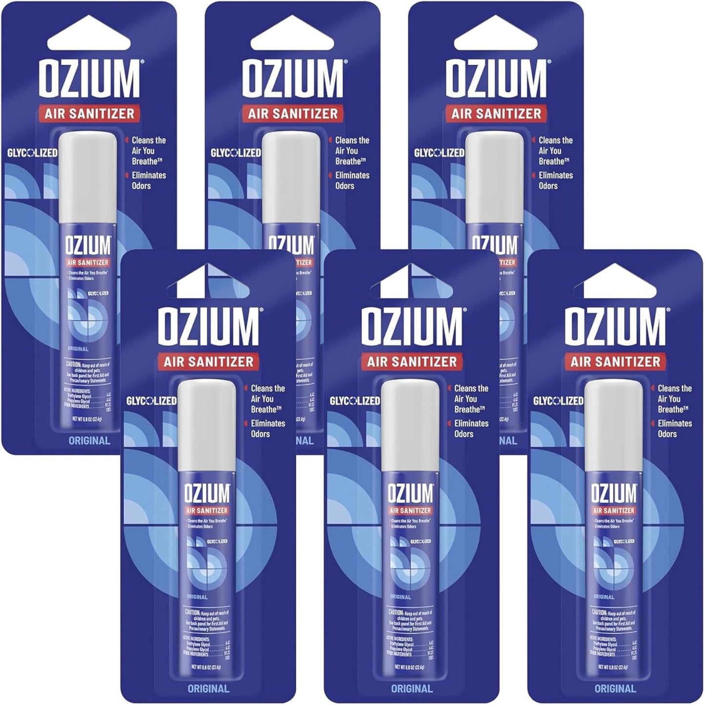 Ozium 0.8 oz. Air Sanitizer & Odor Eliminator for Homes, Cars, Offices and More, Original Scent, Pack of 6