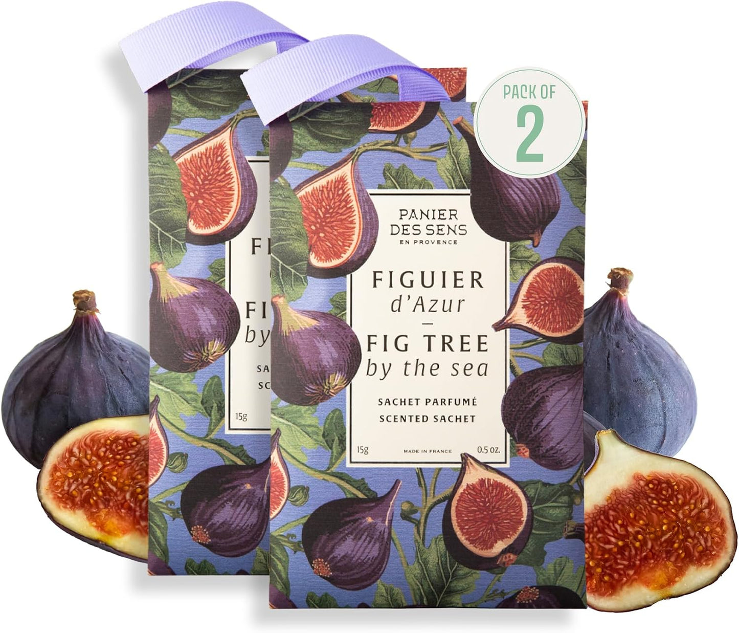 Panier des Sens Mediterranean Fig Scented Sachets, 2-Pack, 1 oz | Made In France Scented Sachets | For Drawers, Closets, Linens & Wardrobes | Long-Lasting Fragrance For Small Spaces