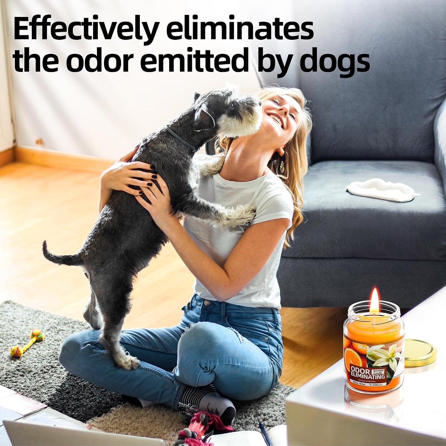 Orange & Vanilla Odor Eliminating Candles for Home Scented, Eliminates 99% of Pet, Smoke, Food and Other Smells Quickly, Highly Scented Candle, Premium Soy Candles Set for Women