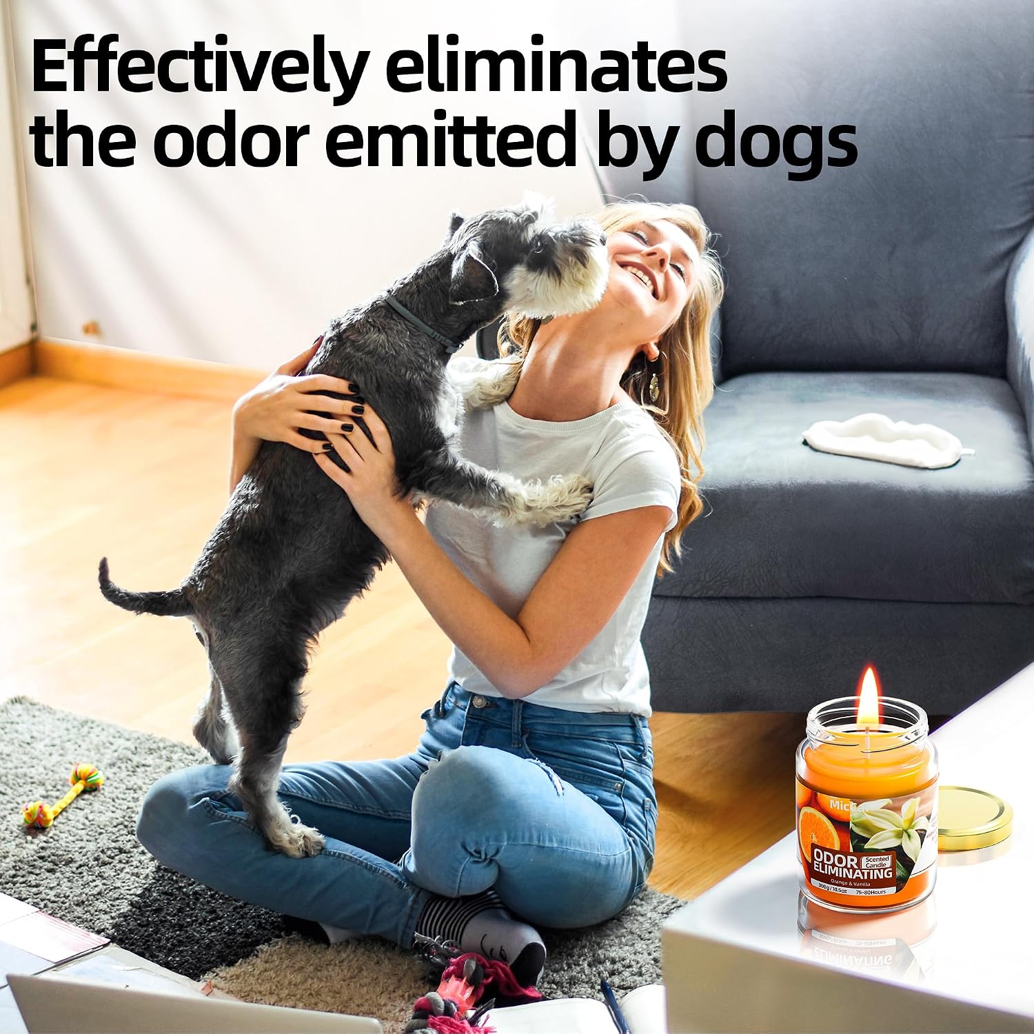 Orange & Vanilla Odor Eliminating Candles for Home Scented, Eliminates 99% of Pet, Smoke, Food and Other Smells Quickly, Highly Scented Candle, Premium Soy Candles Set for Women