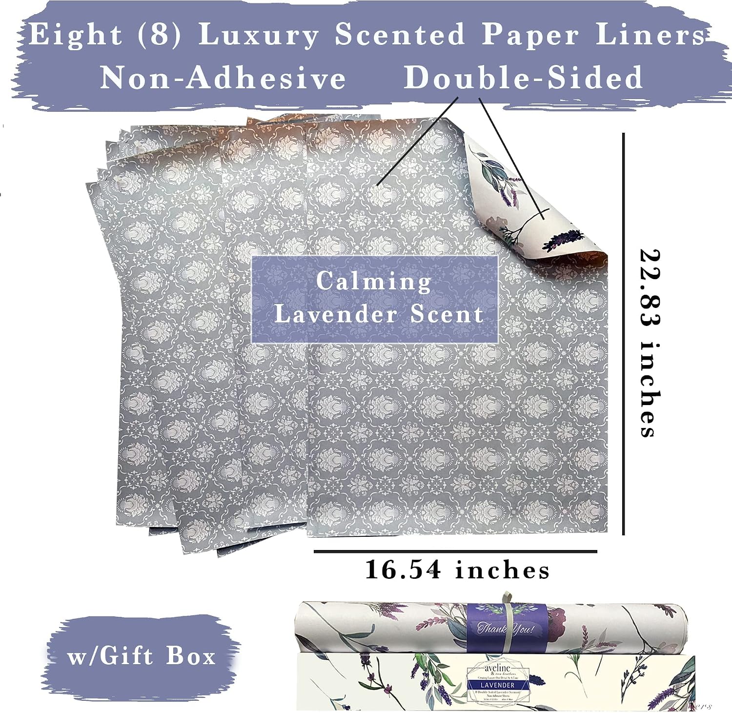 8X Lavender Scented Drawer Liners for Dresser - Scented Drawer Liner is Ideal for Cabinet, Dresser, Shelf, Cupboards - Double-Sided Pattern Non Adhesive Contact Paper for Shelves is Ideal Winter Gift