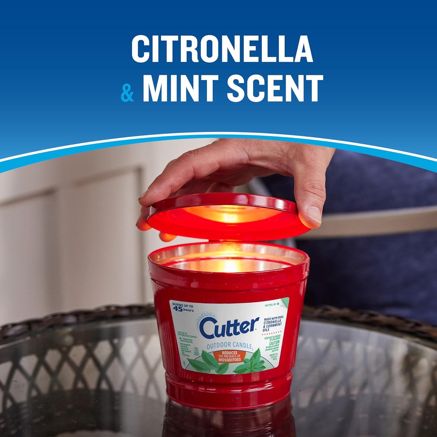 Cutter Candle, 17 Ounces, Outdoor Candle Made with Real Citronella Oil and Cornmint Oil Reduces The Presence of Mosquitoes with A Light, Fragrant Citronella and Mint Scent, 6 Pack