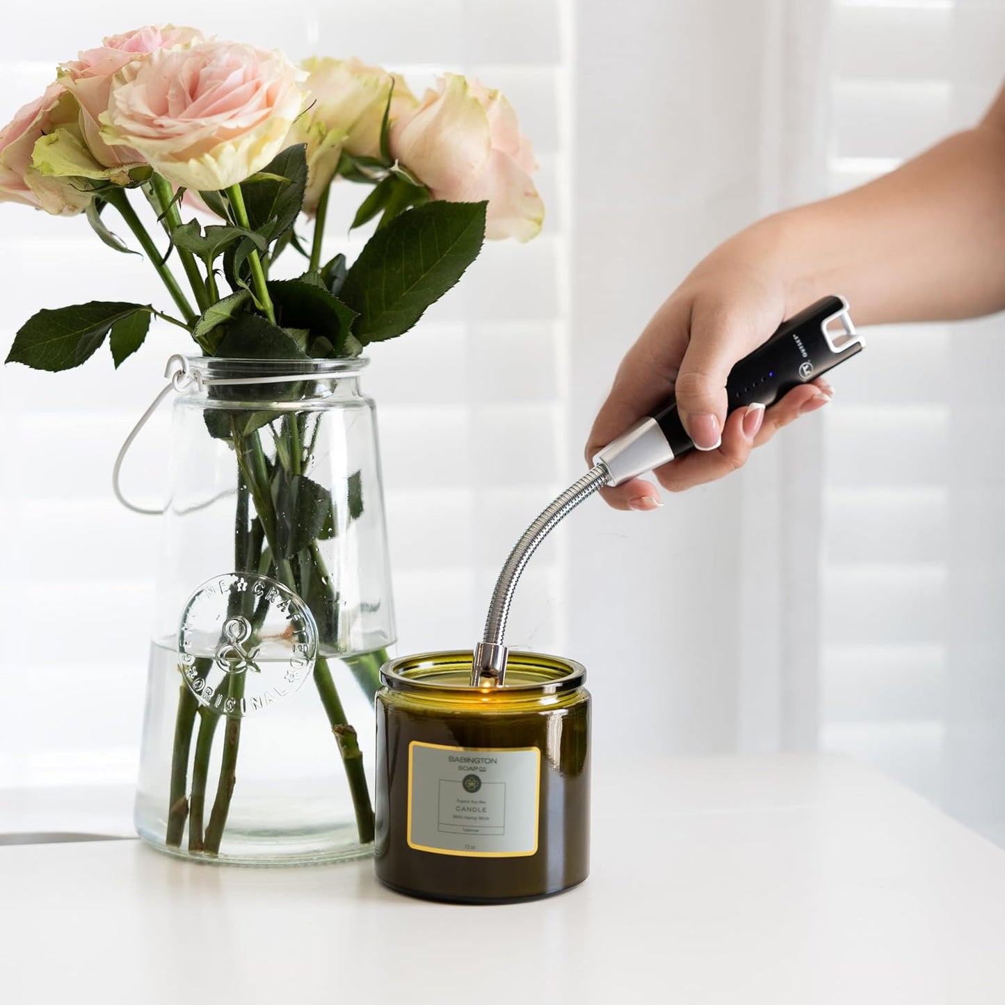 Outset Rechargeable Arc Lighter with Flexible Neck for Grill, Candles, and Fireplace