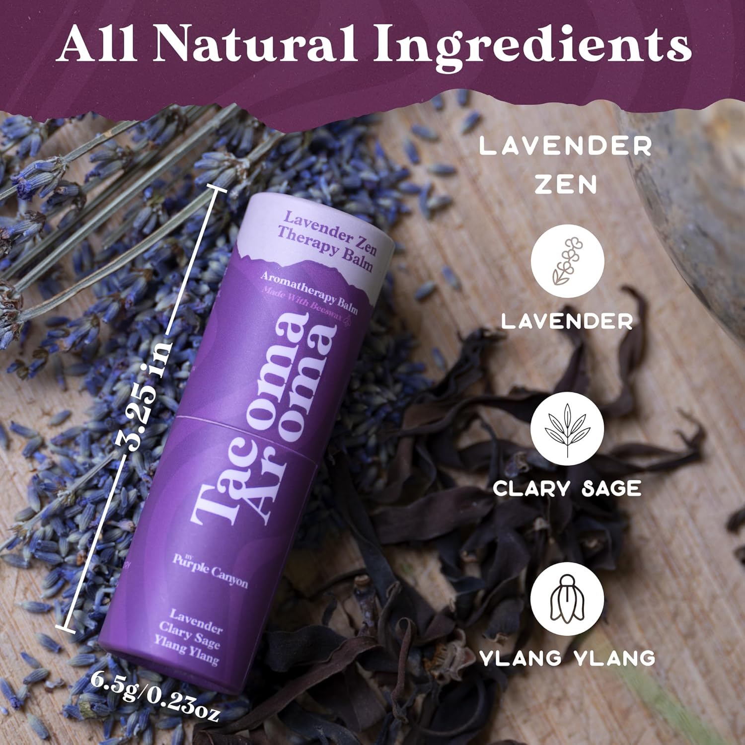 PURPLE CANYON Essential Oils Balm Stick | Lavender Zen Aromatherapy Balm | Scented Body Balm for Relaxation and Sleep | Lavender, Clary Sage, Ylang Ylang Essential Oils Blend | 6.5 grams