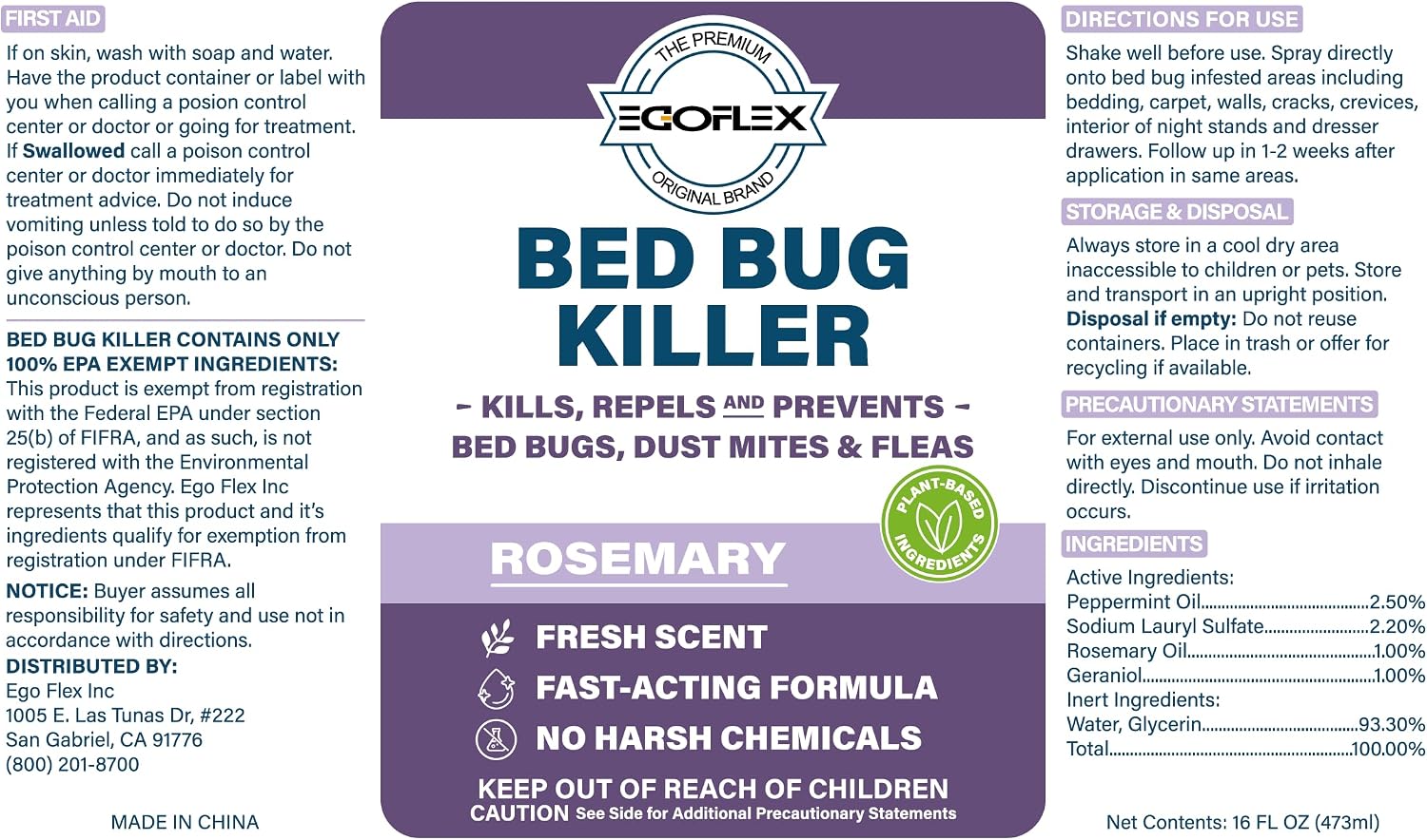 Bed Bug Spray for Home, Mattress, Furniture & Carpet – Bed Bugs Killer Treatment for Dust Mites, Fleas & Lice – Natural Essential Oil Pest Control Spray - 16 Fl Oz