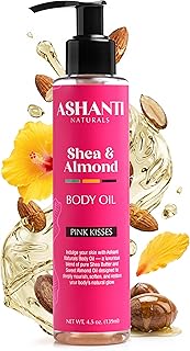 Ashanti Naturals Pure Shea and Sweet Almond Oil for Hair and Skin | Moisturizing Body Oil for Dry Skin, Scalp and Hair [Fragrance: Pink Kisses, 4 oz]