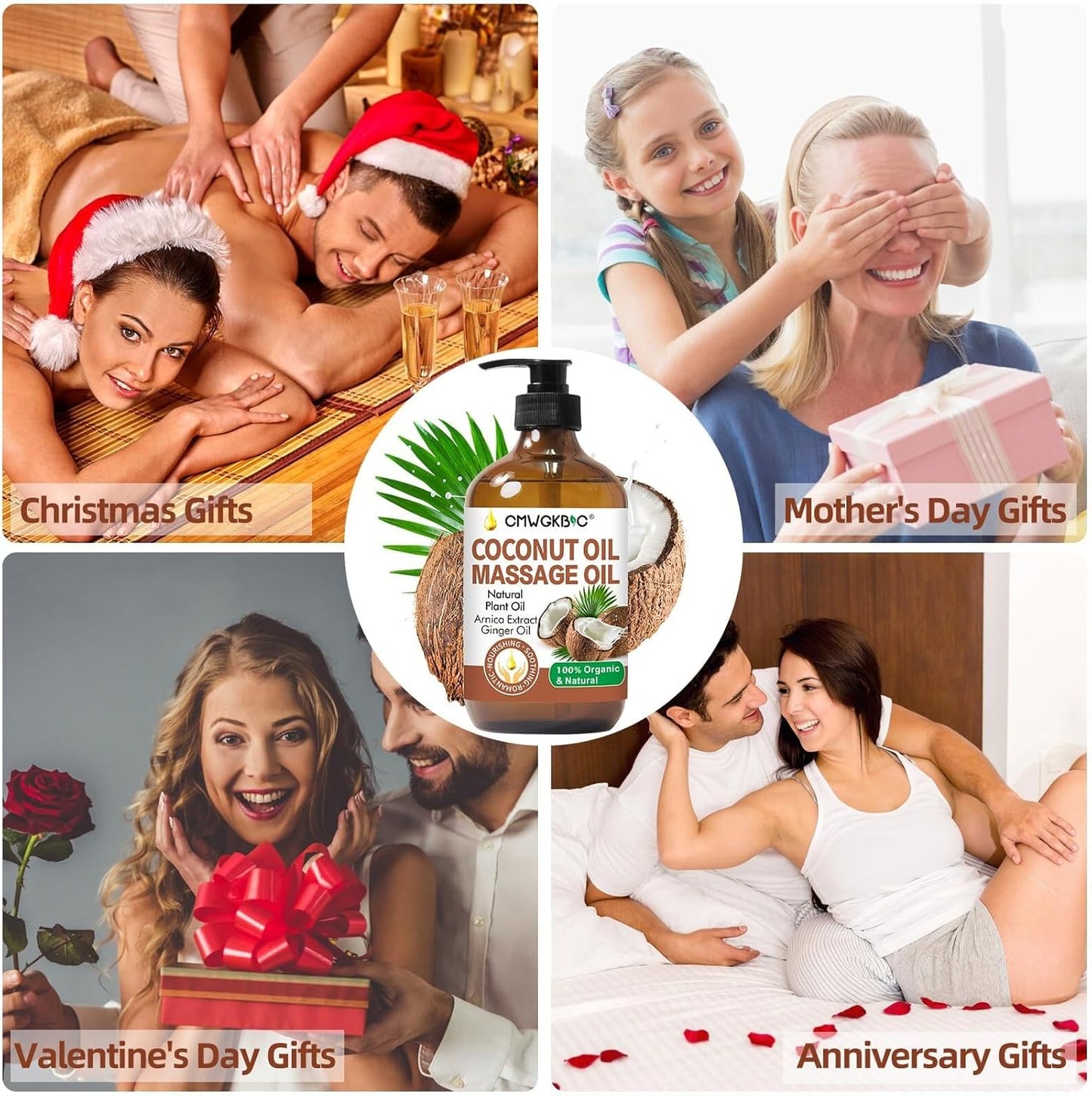 Coconut Oil Massage Oil for Massage Therapy- Relaxing Massage Oil,Carrier Oil for Essential Oils,Non-Greasy Coconut Oil for Skin and Hair,Massage Oils for Date Night Spa Body Oil for Women Men