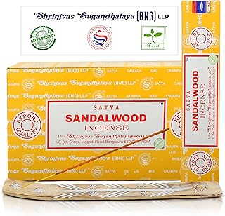 Satya Sandalwood Incense Sticks, Satya Bng Insens 15gmx12 Pack with Raajsee Insence Holder Bundle, Satya Nagchampa Natural Incence