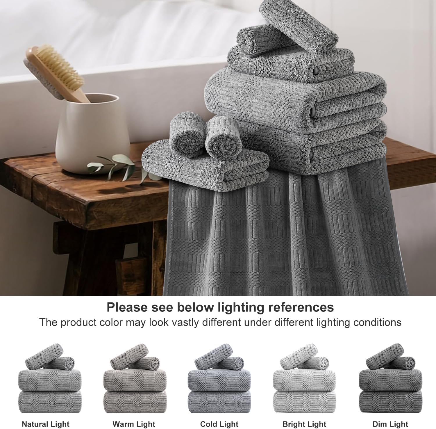 18 Pcs Gray Woven Family Towels Set-6 Bath Sheets,6 Hand Towels,6 Washcloths Soft Microfiber Towels Absorbent Shower Towel Quick Dry Beach Chair Towel Lint Less Towels Set for Bathroom Spa Gym Hotel
