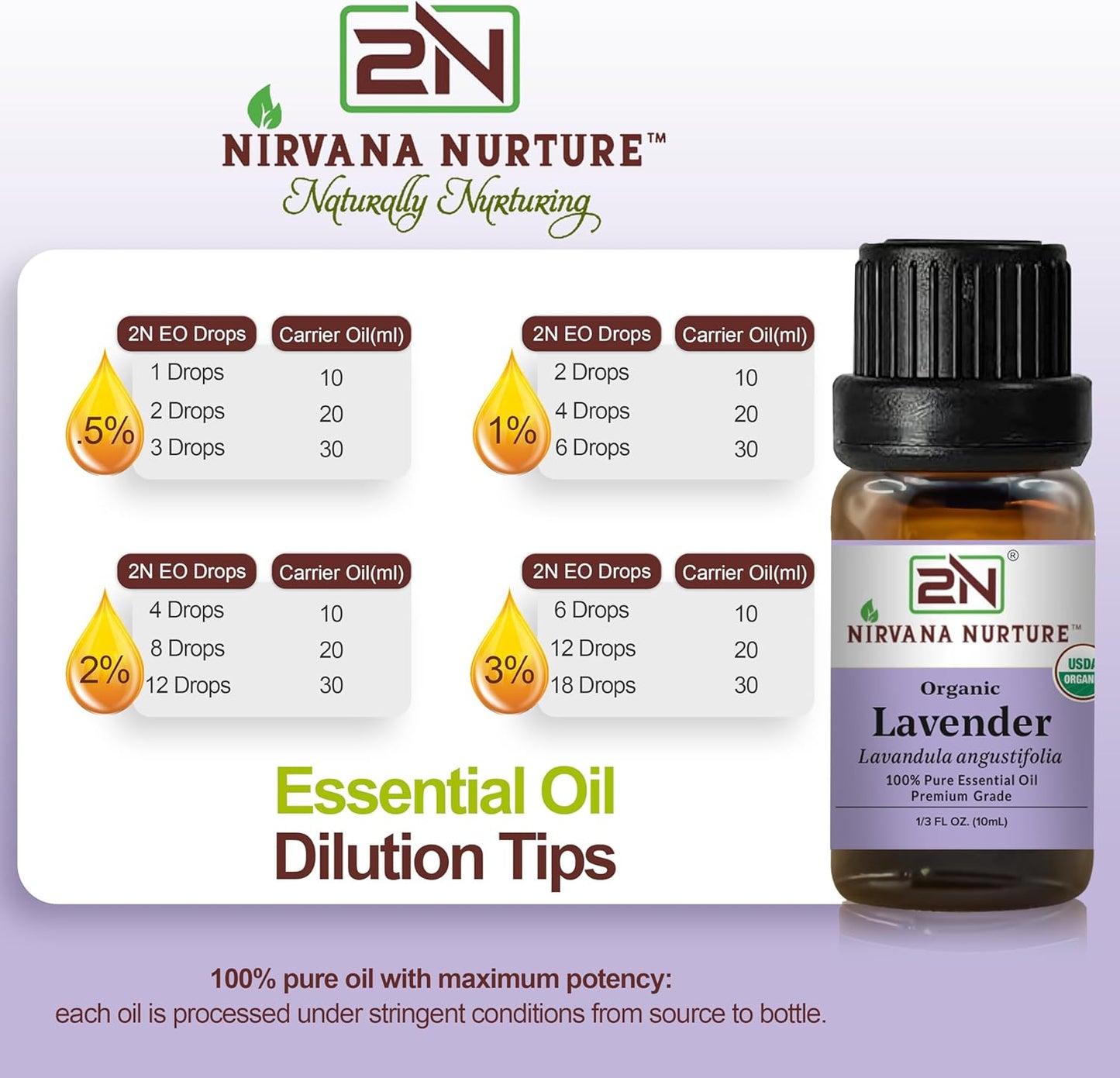 Lavender Essential Oil, USDA Certified Organic, 100% Pure Undiluted, Aromatherapy Oil for Diffuser, Hair & Skin Care