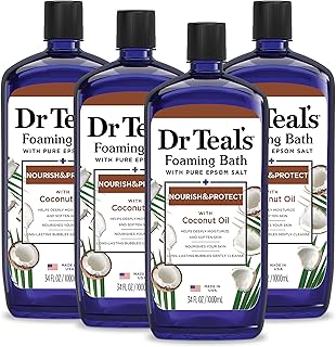 Dr Teal's Foaming Bath with Pure Epsom Salt, Nourish & Protect with Coconut Oil, 34 fl oz (Pack of 4)