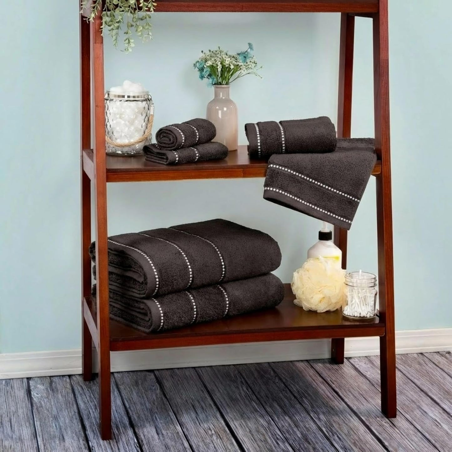 Lavish Home 6 Piece Bathroom Towels Set - 525GSM 100% Cotton Bathroom Essentials - 2 Bath Sheets, 2 Hand Towels, and 2 Wash Cloths for Bath, Shower, Gym, Spa, and Dorm Room (Charcoal)