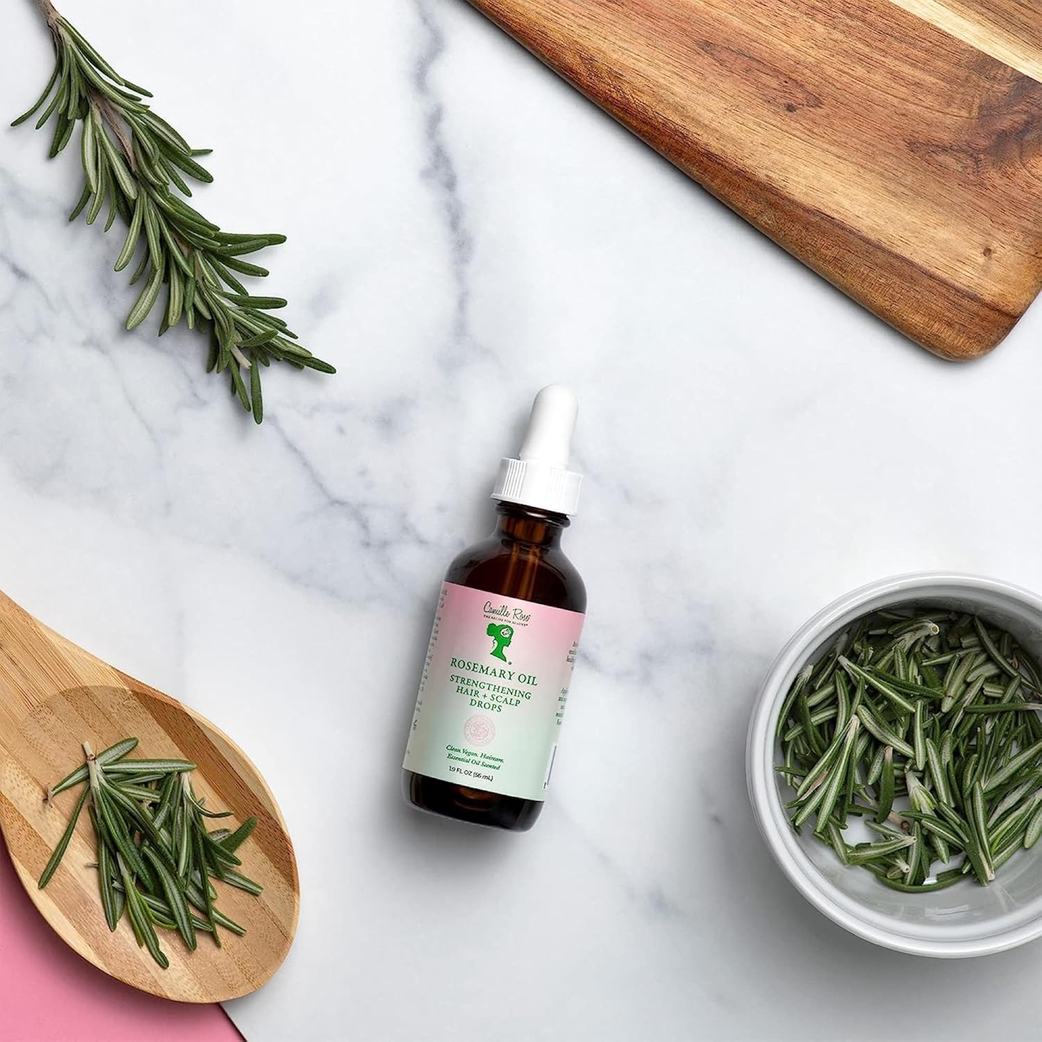 Camille Rose Rosemary Oil Strengthening Hair + Scalp Drops – Castor, Peppermint & Tea Tree Oil Blend for Strength & Resilience, Dry Scalp Treatment, Split Ends, 1.9 Fl Oz