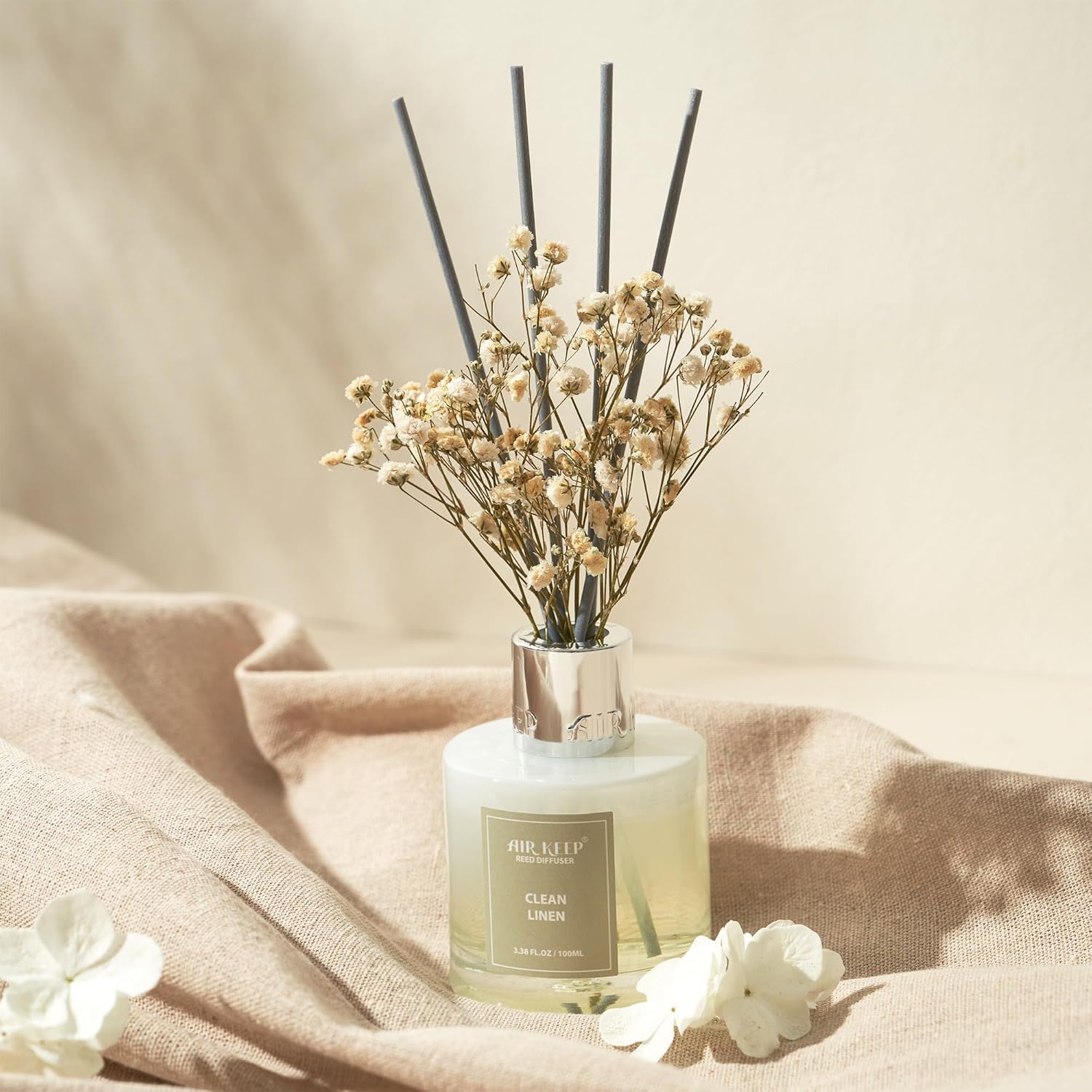 Airkeep Reed Diffuser Set,3.38 fl oz (100 ml) - Clean Linen Oil Diffusers with 8 Reed Sticks,Home Fragrance Reed Diffuser for Bathroom Shelf Decor