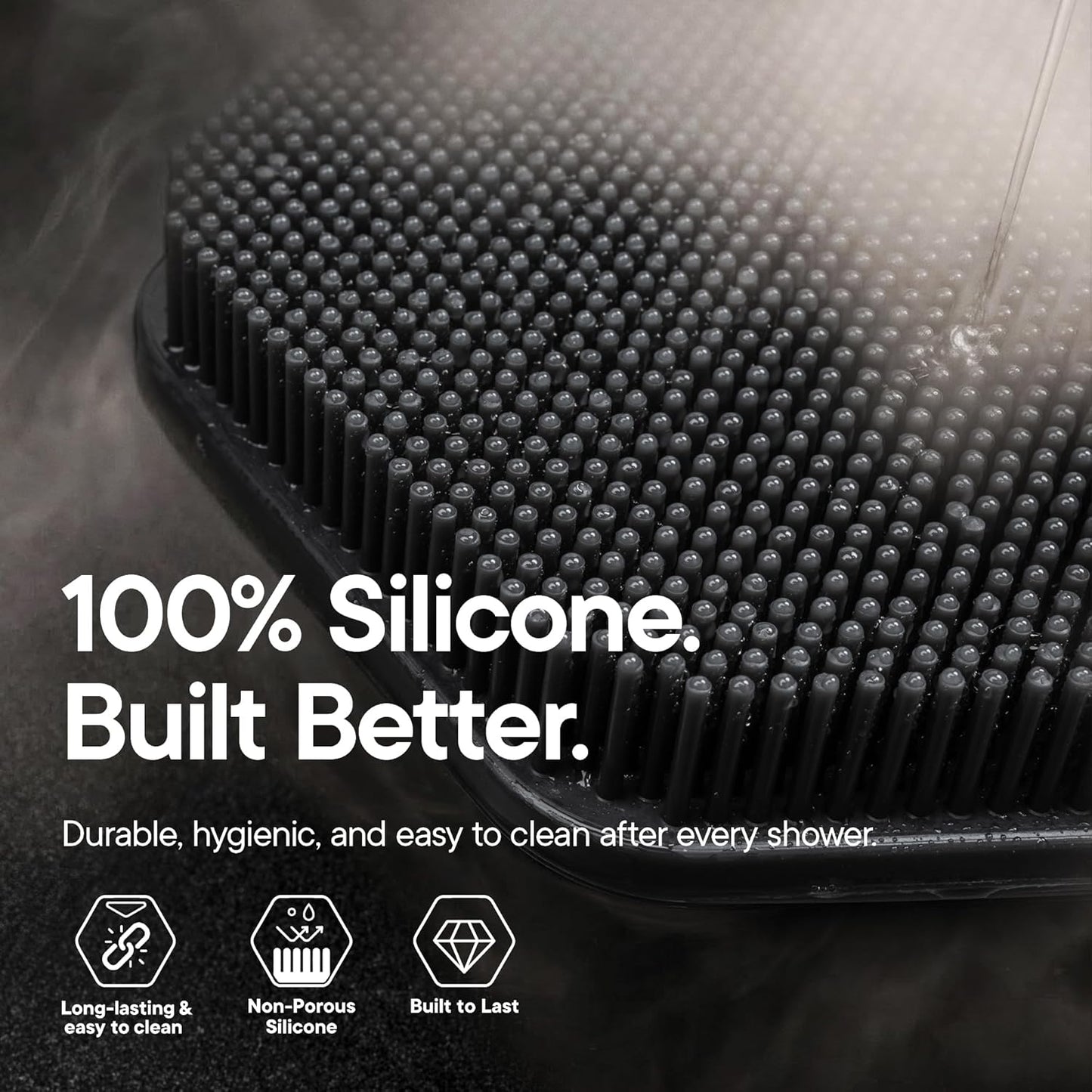 TOOLETRIES Silicone Back Scrubber for Shower, Exfoliating Body & Bath Brush, Long Ergonomic Handle, Non-Slip Grip for Hard-to-Reach Areas, Hygienic Silicone Bath Accessory for Men & Women - Charcoal