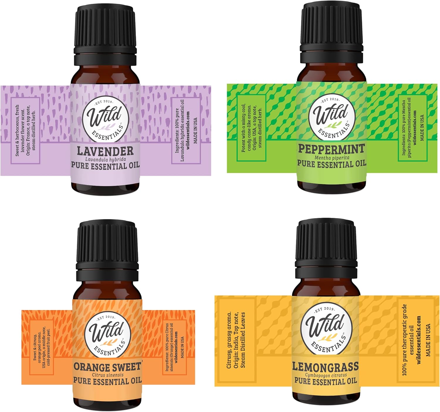 Wild Essentials Tree of Life Necklace Essential Oil Diffuser Kit With Lavender, Lemongrass, Peppermint, Orange Oils, 12 Refill Pads, Calming Aromatherapy Gift Set, Customizable Color Changing, Perfume