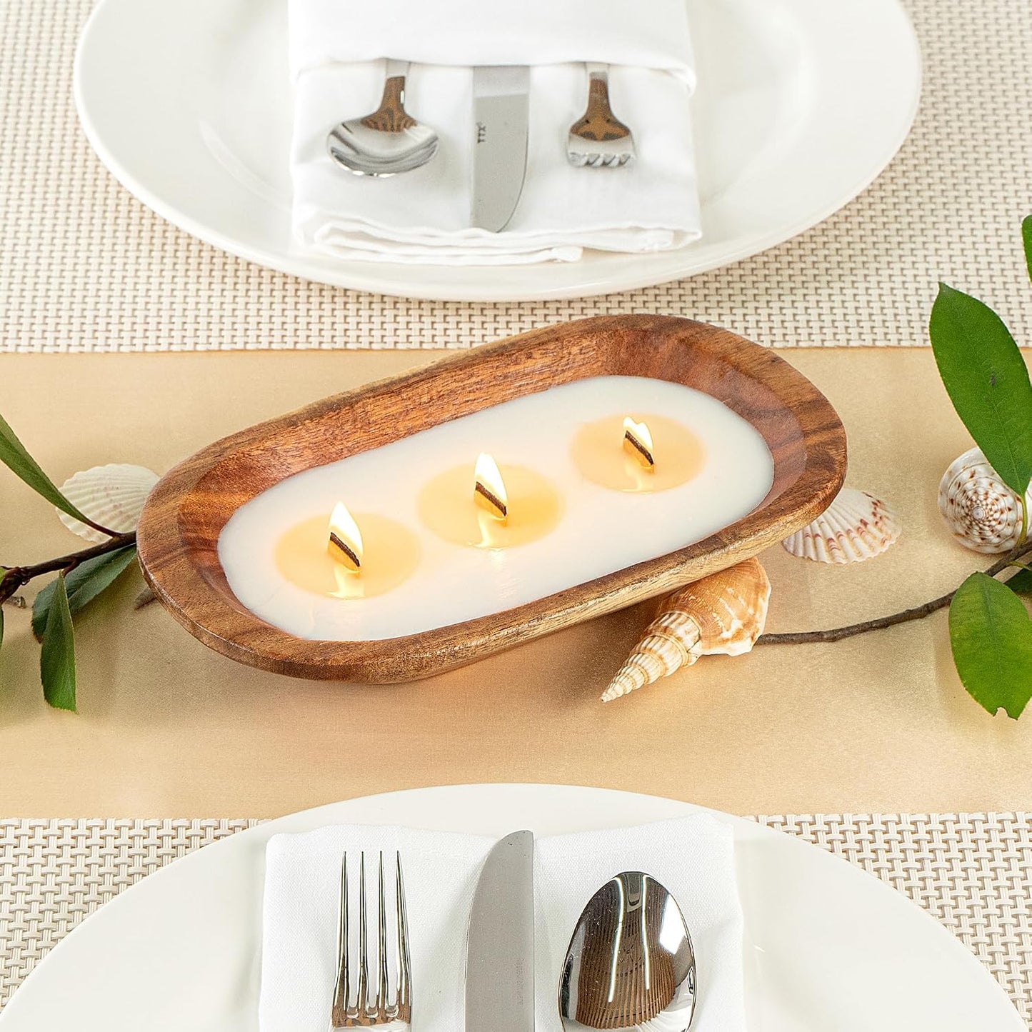 Restaurantware-Coco Casa 9.1 x 5.5 x 2 Inch Wood Dough Bowl Candle, 1 Hand Poured Bread Bowl Candle - Coconut Mango Fragrance, Double Wax Blend, Soy Wax Scented Candle, Wooden Wick