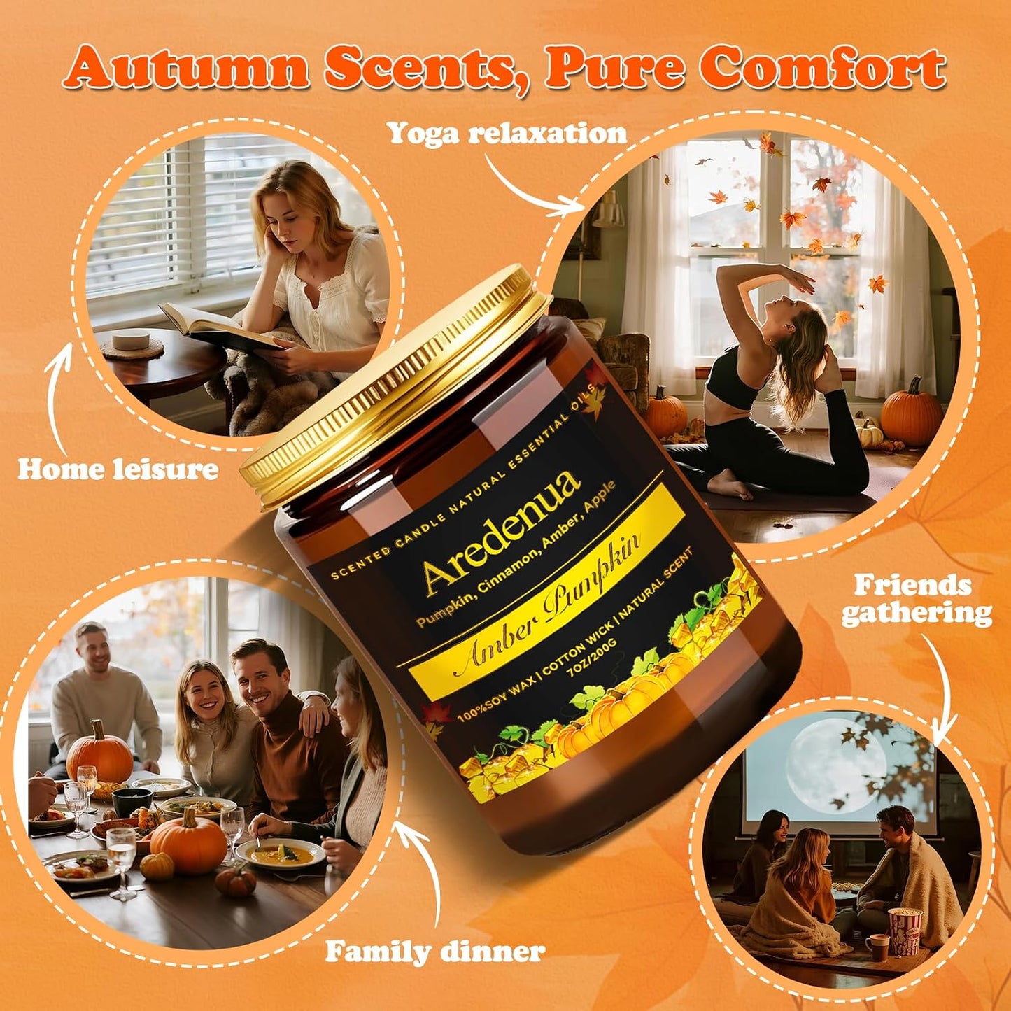 Amber Pumpkin Candle – Warm Holiday Pumpkin Scent, Hand-Poured Soy Candles for Winter Home Décor, Cozy Christmas Seasonal Candles Gift