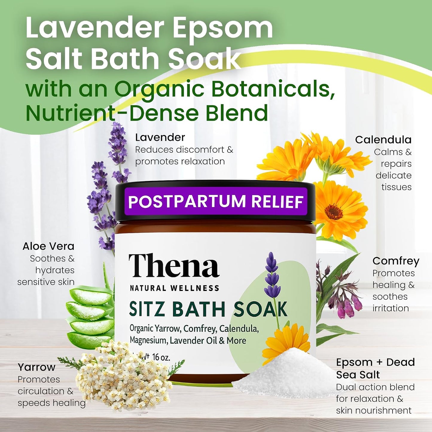 Best Organic Sitz Bath Soak Postpartum Care and Post Partum Essentials, Natural Hemorrhoid Treatment for Women & Moms with Epsom Dead Sea Salt Witch Hazel, Sitz Bath for Toilet, Thena