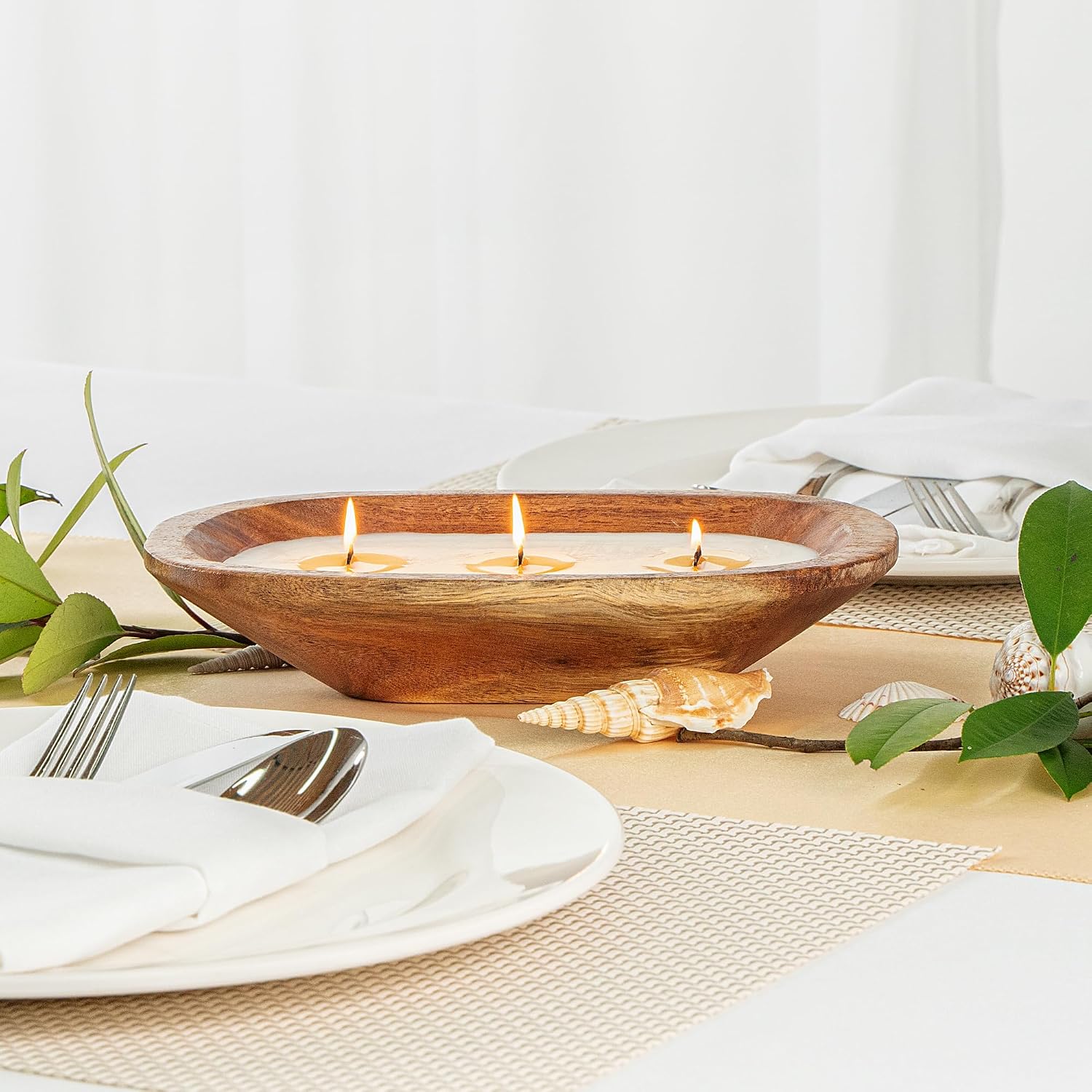 Restaurantware-Coco Casa 9.1 x 5.5 x 2 Inch Wood Dough Bowl Candle, 1 Hand Poured Bread Bowl Candle - Coconut Mango Fragrance, Double Wax Blend, Soy Wax Scented Candle, Wooden Wick