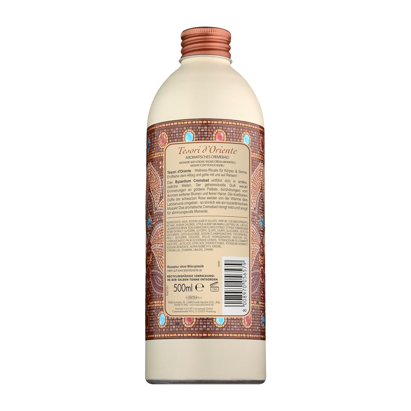 Tesori d'Oriente: "Byzantium" Aromatic Bath Cream, with Black Rose and Labdanum * 16.9 Fluid Ounces (500ml) Bottle * [ Italian Import ]