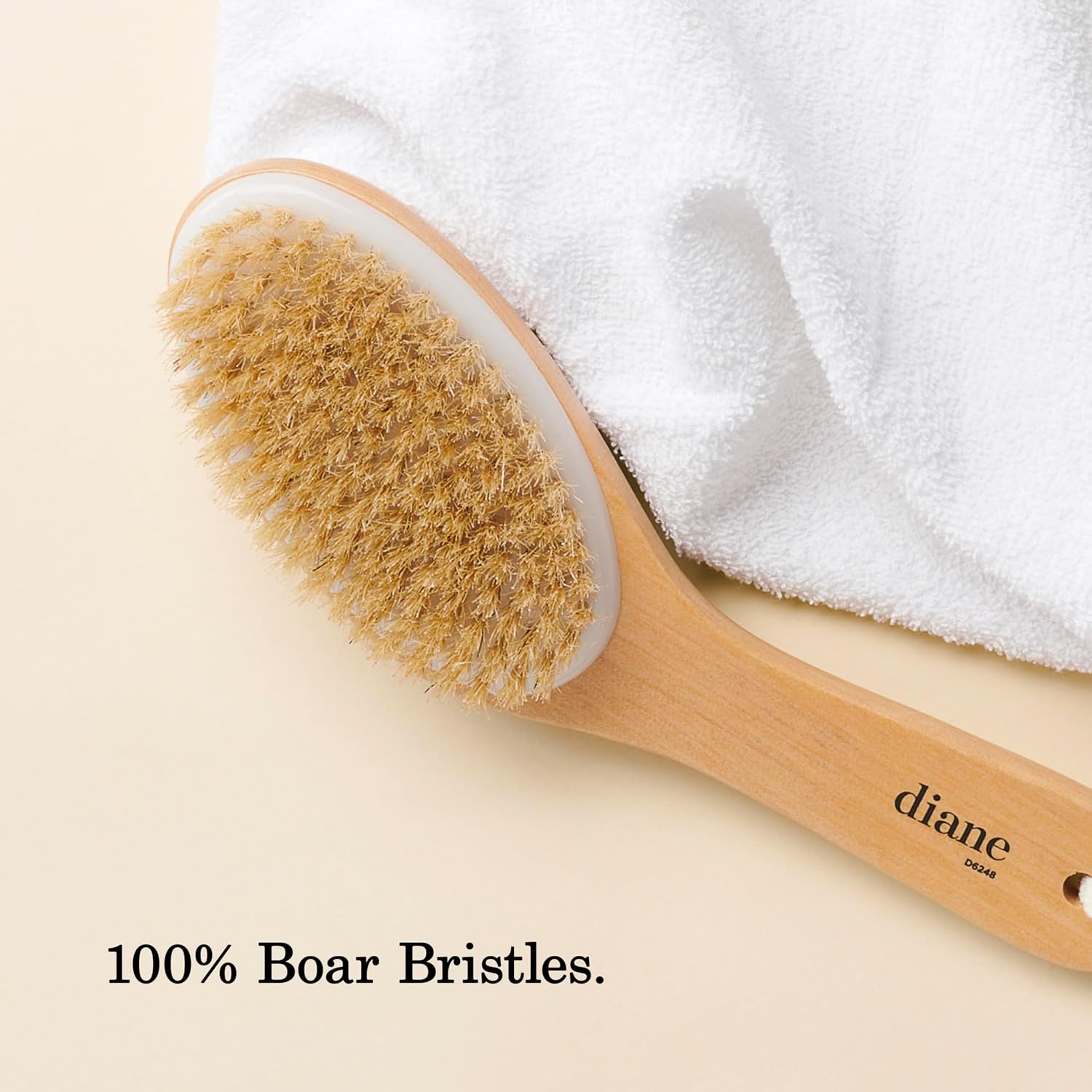 Diane Curved Handle Exfoliate & Glow Dry Skin Brush, 100% Boar Bristle Brush for Body Scrubbing, Lymphatic Massage, Drainage, and Gentle Exfoliation for Radiant Skin, Dry Body Brush for Cellulite