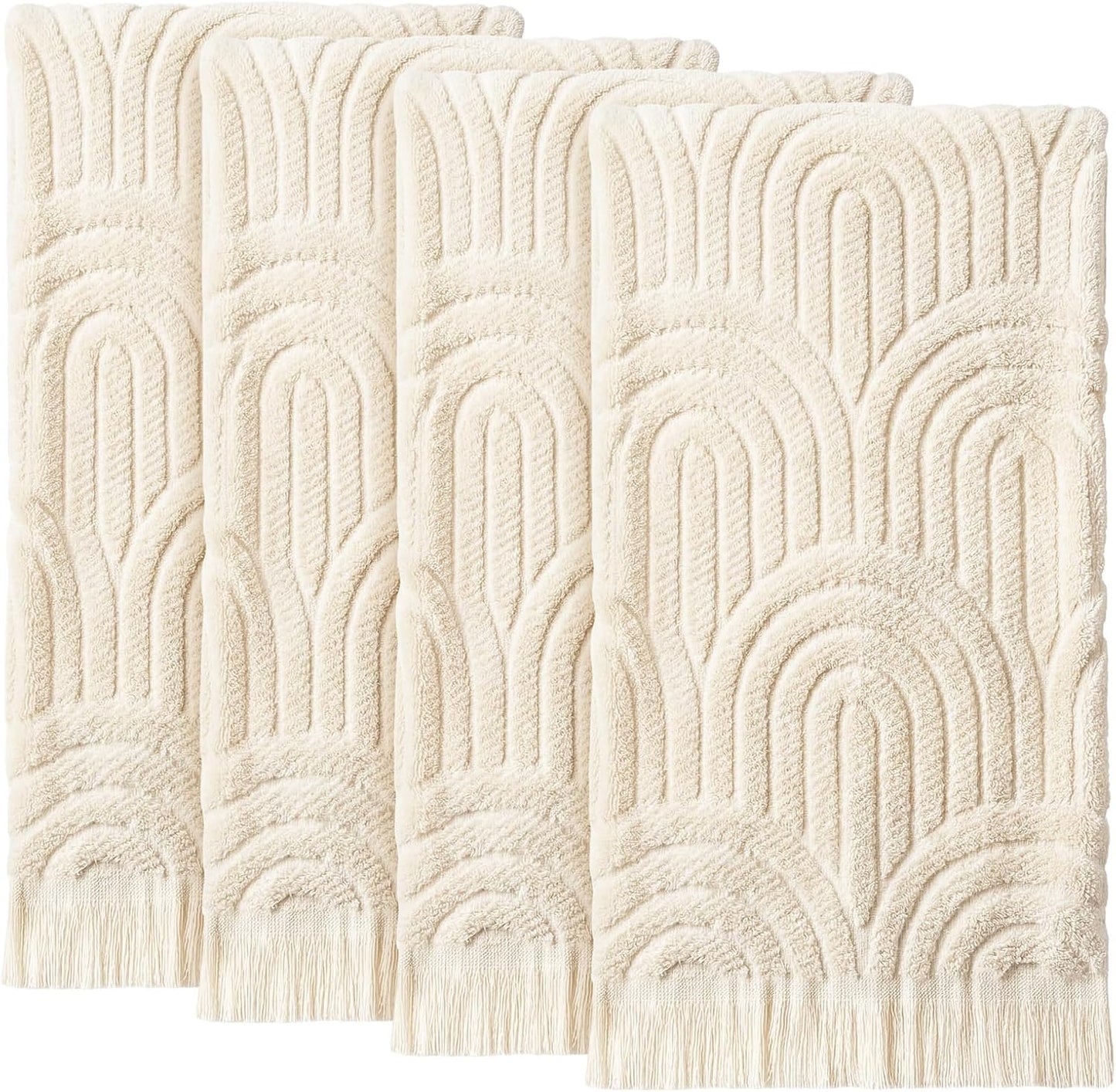 Tingjoo Decorative Hand Towels Bathroom 4 Pack Soft Boho Cotton Turkish Absorbent Face Towel Set for Boho Bathroom Decor Soft Kitchen Hotel Spa Farmhouse Guest Tea Gift(Beige)