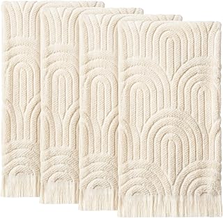 Tingjoo Decorative Hand Towels Bathroom 4 Pack Soft Boho Cotton Turkish Absorbent Face Towel Set for Boho Bathroom Decor Soft Kitchen Hotel Spa Farmhouse Guest Tea Gift(Beige)