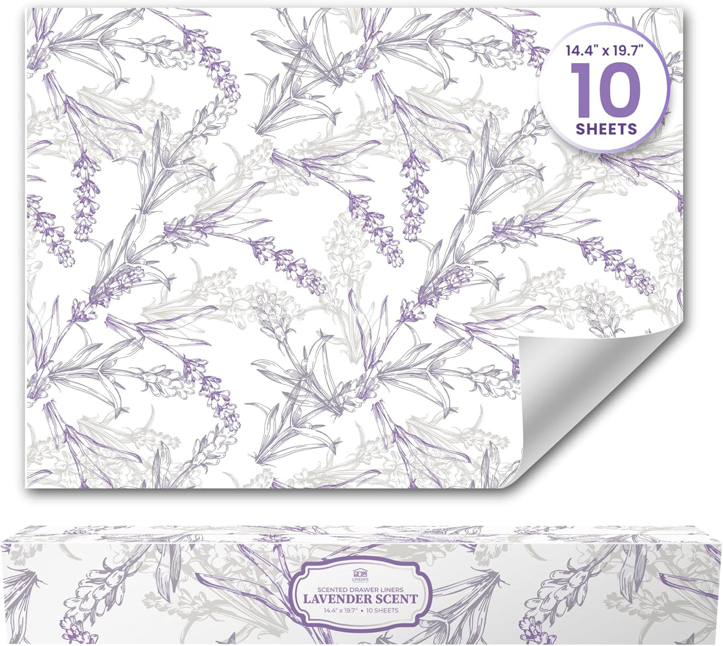 Lavender Scented Drawer Liners for Dresser Drawers (10 Large Sheets, 19.7" x 14.4") - Non Adhesive Drawer Paper Liner for Bedroom Dresser & Closet Shelves by Linda’s Essentials