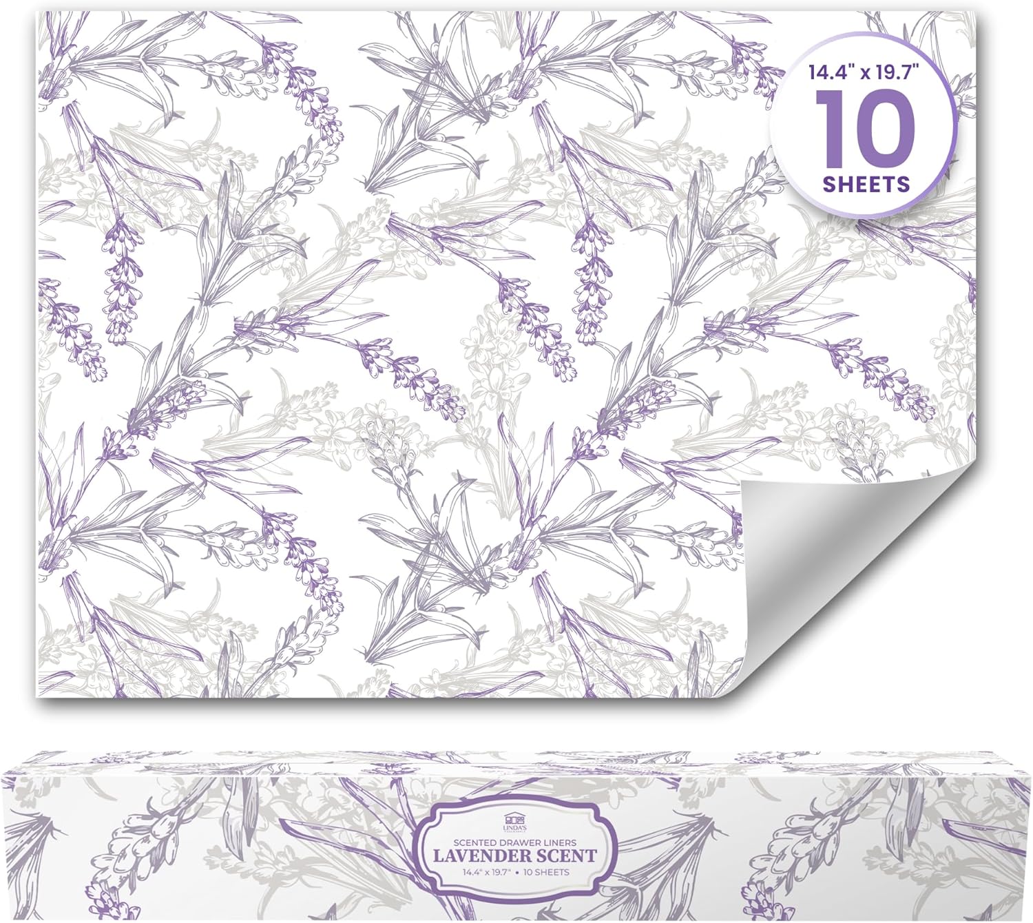 Lavender Scented Drawer Liners for Dresser Drawers (10 Large Sheets, 19.7" x 14.4") - Non Adhesive Drawer Paper Liner for Bedroom Dresser & Closet Shelves by Linda’s Essentials