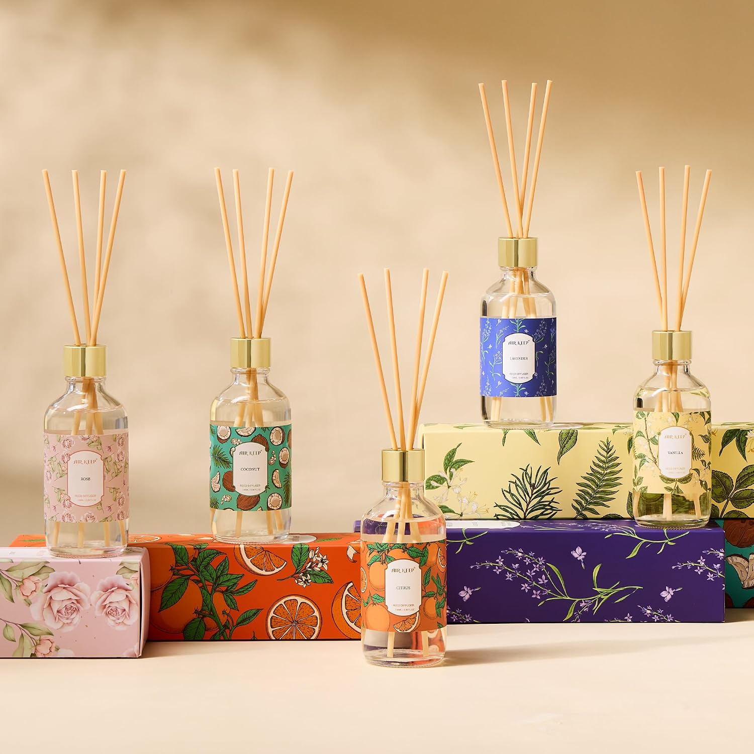 Airkeep Reed Diffuser Oil Set with Reed Sticks,Vanilla Aromatherapy Oil Scent Diffuser for Home Office Bathroom Decoration Perfume and Gifts 3.38 oz/100ml