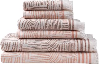 SOFE H&L | Arcana Luxury Turkish Cotton Towels Set of 6 (2 Bath Towels 2 Hand Towels 2 Wash Cloths) Macaron & Coffee | Thin Bath Towels, Durable, Absorbent - Hotel Quality Towel Sets for Bathroom