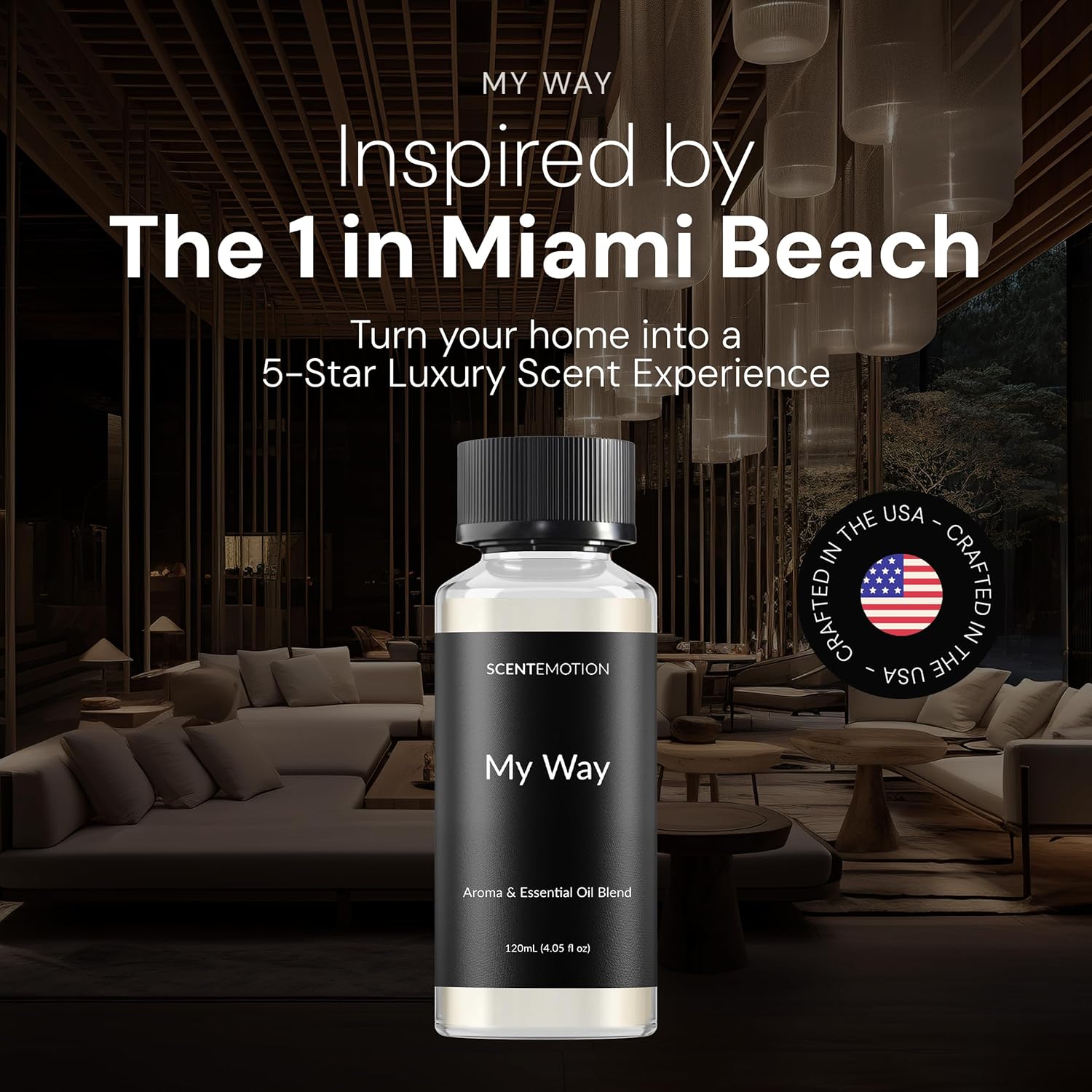 My Way Diffuser Oil Inspired by The 1 Miami Beach Scent, Scent Diffuser Oil with Notes of Cardamom, Leather, Lemon & Iris, Aromatherapy Fragrance, Essential Oil Blend | 120ml, 4.05 fl oz