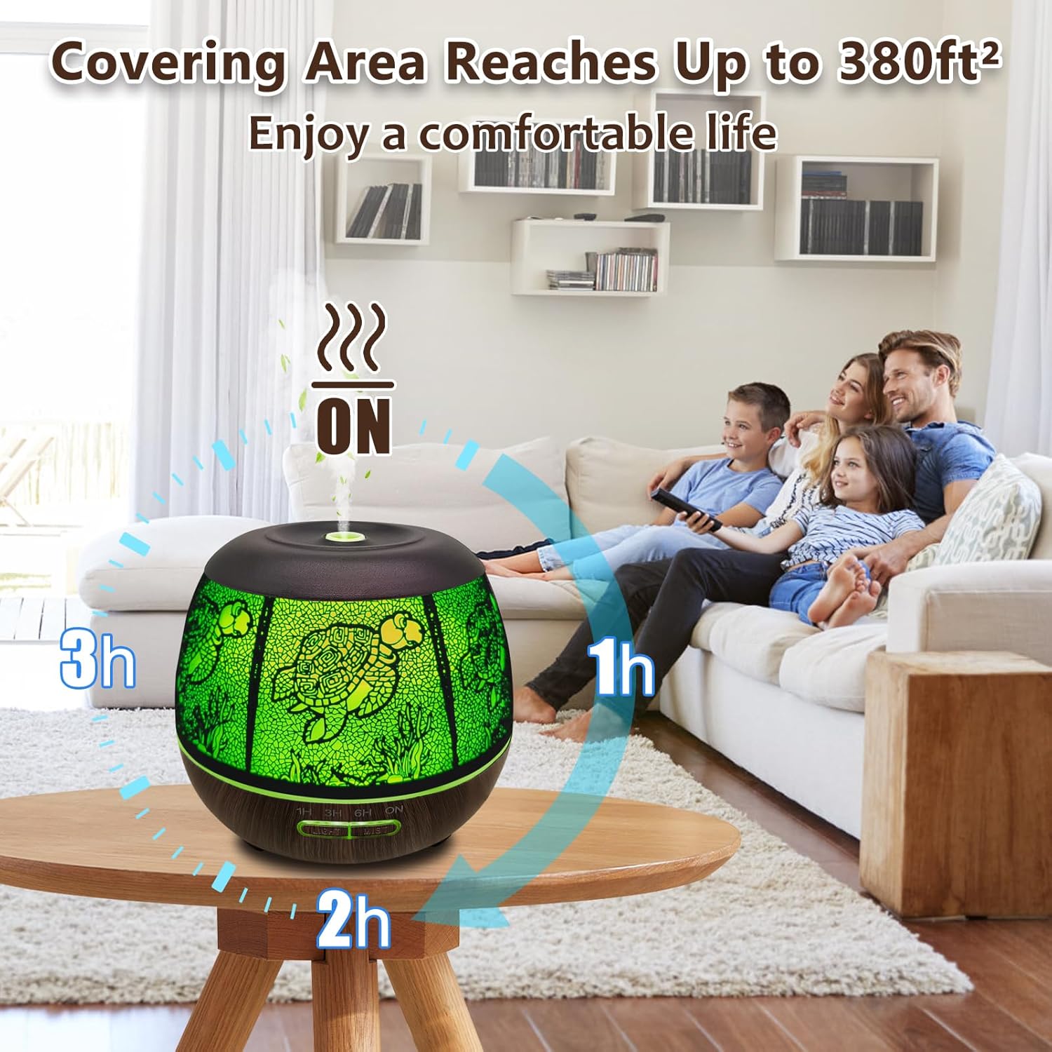 Essential Oil Diffuser for Home,500ML Aromatherapy Diffusers for Essential Oils Large Room with Cool Mist Humidifiers for Bedroom,7 Colors Changed & 3 Mist Mode Automatic Shut-Off - Turtle