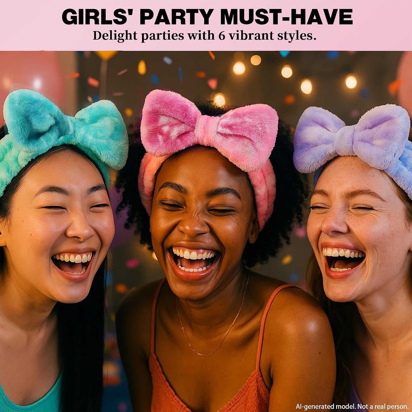 6 Pcs Spa Headbands for Washing Face | Skincare Headband with Removable Bow, Furry Face wash Headbands, Makeup Headbands for Women, Teen, Girls