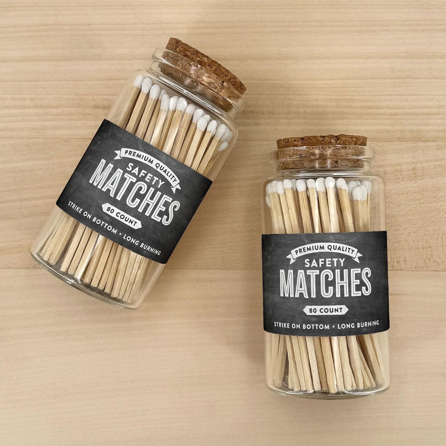 Chalkboard Wooden Matches in a Jar with Striker | Decorative Matches for Candles | Long Matches for Candles in Apothecary Glass Jar | Approx. 80 Safety Matches for Home Decor & Bathroom
