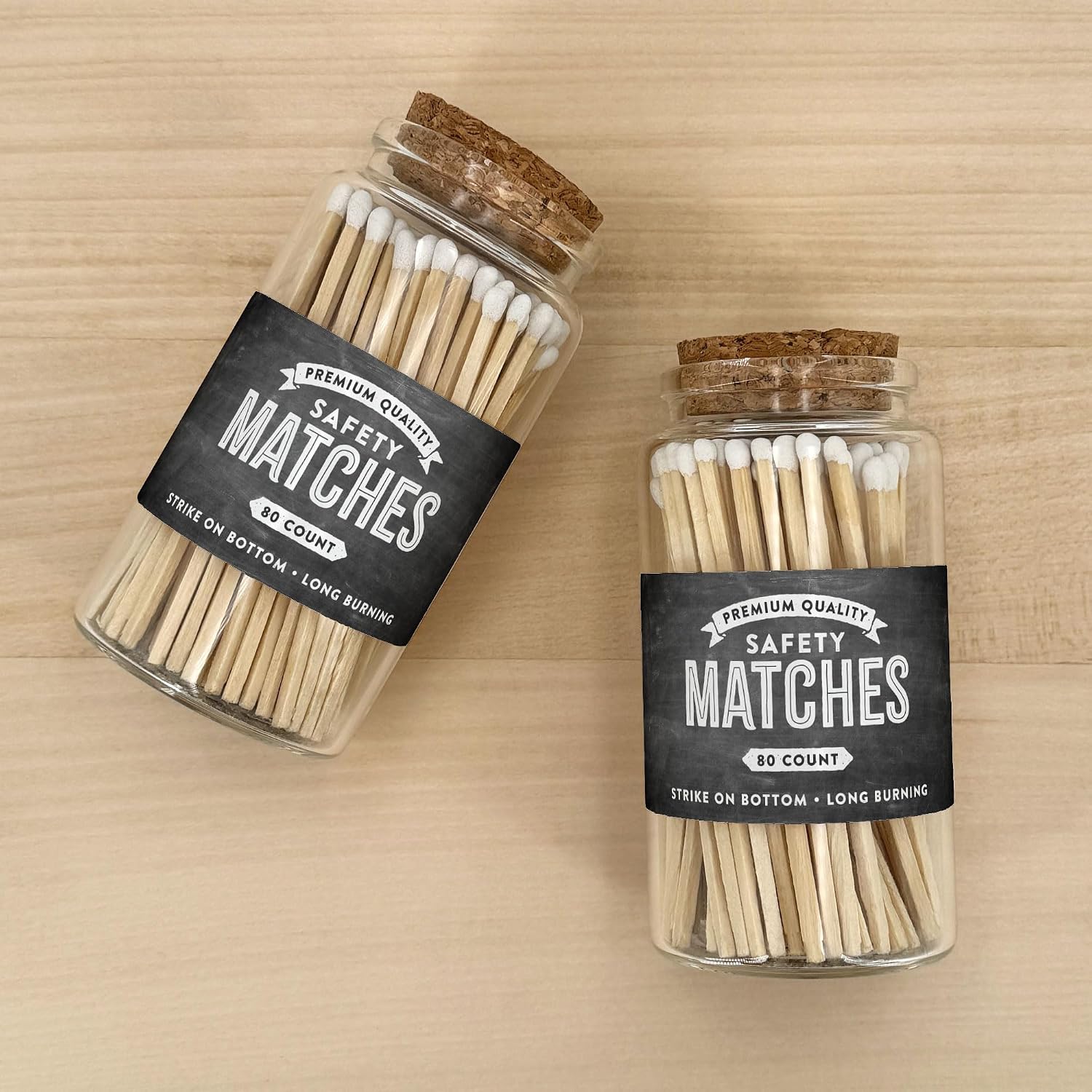 Chalkboard Wooden Matches in a Jar with Striker | Decorative Matches for Candles | Long Matches for Candles in Apothecary Glass Jar | Approx. 80 Safety Matches for Home Decor & Bathroom