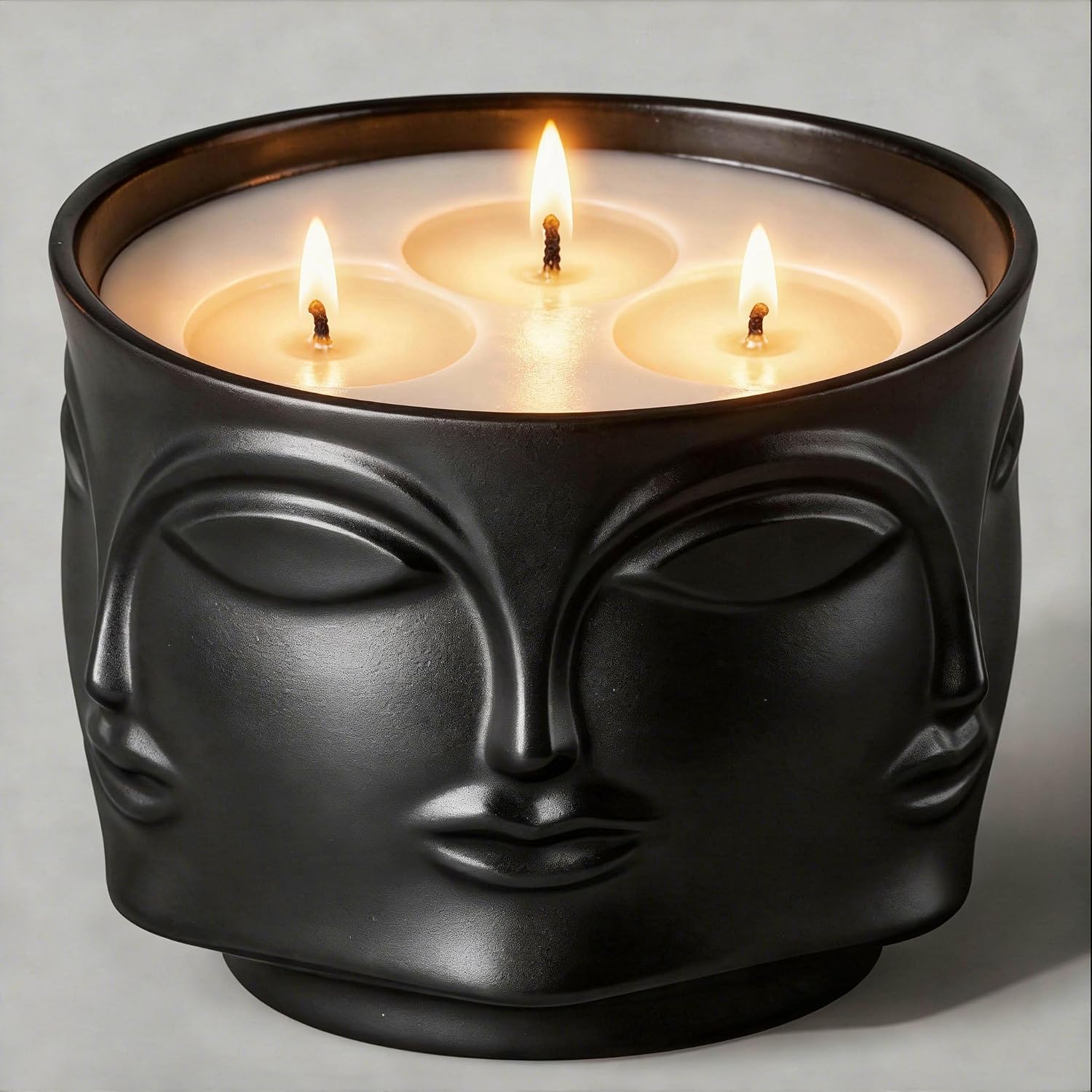 Viyffo 20oz Large Black Scented Candle – Vanilla Dreamscape & Amber Oud, 3 Wick Non Toxic Soy Candle, Matte Ceramic Jar, Luxury Home Fragrance, Modern Art Décor & Premium Birthday Gift for Men & Women
