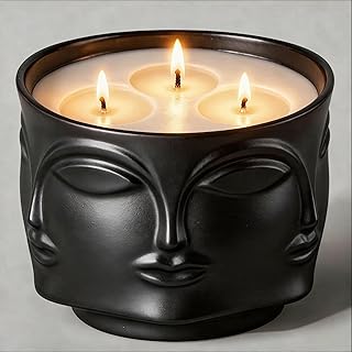 Viyffo 20oz Large Black Scented Candle – Vanilla Dreamscape & Amber Oud, 3 Wick Non Toxic Soy Candle, Matte Ceramic Jar, Luxury Home Fragrance, Modern Art Décor & Premium Birthday Gift for Men & Women
